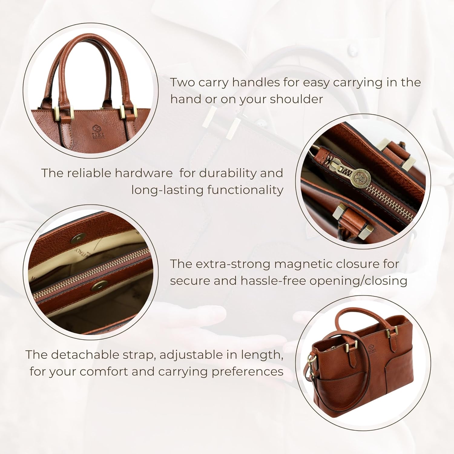 Time Resistance Full-Grain Leather Purse for Women - Leather Handbag - Top Handle Bag - Tote Bag · v6