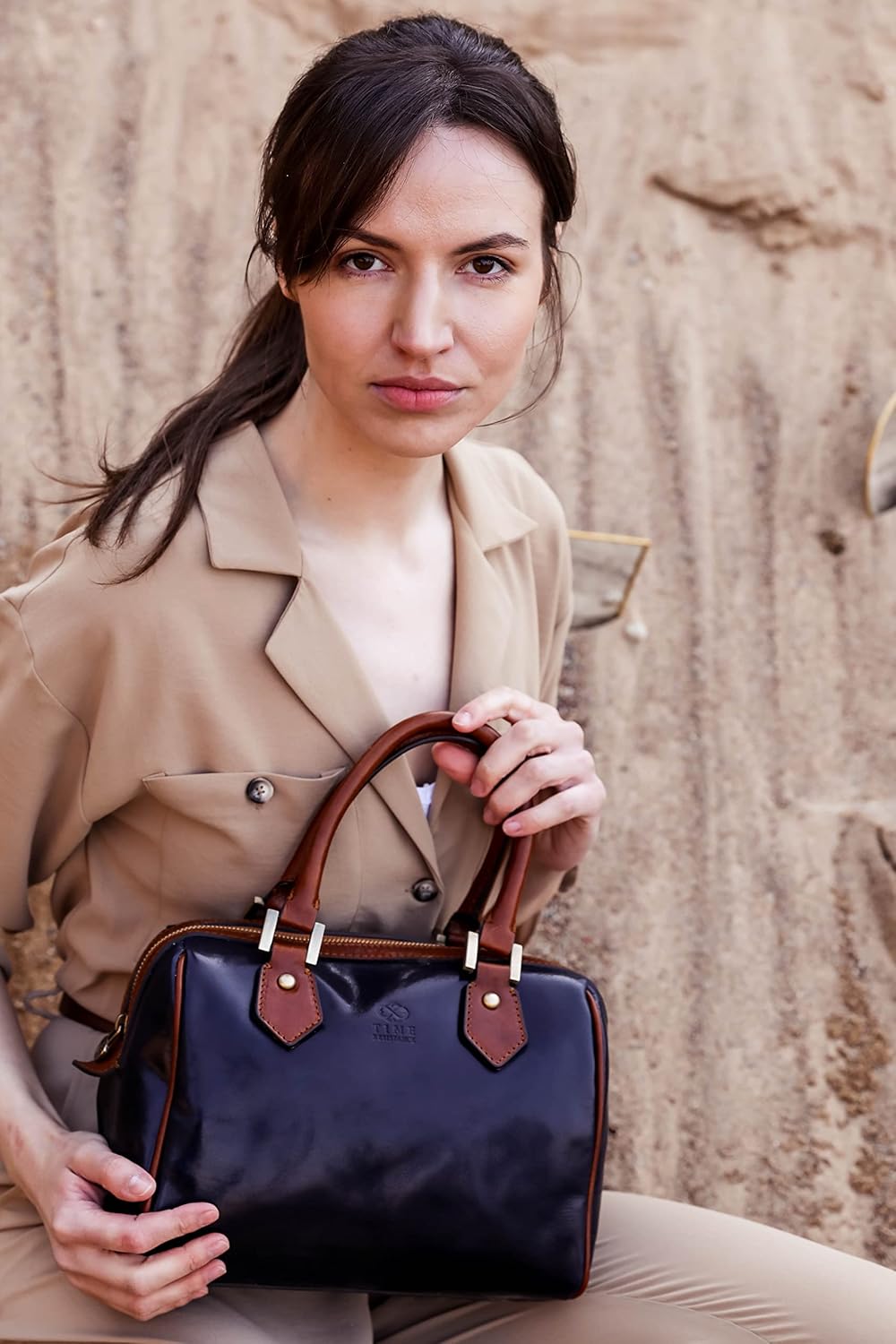Time Resistance Leather Handbag - Full-Grain Leather Purse for Women - Top Handle Bag - Tote Bag · v4
