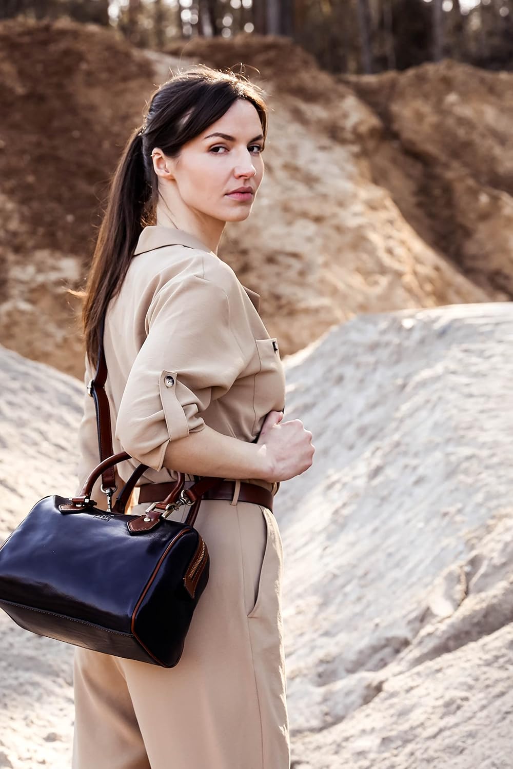 Time Resistance Leather Handbag - Full-Grain Leather Purse for Women - Top Handle Bag - Tote Bag · v4