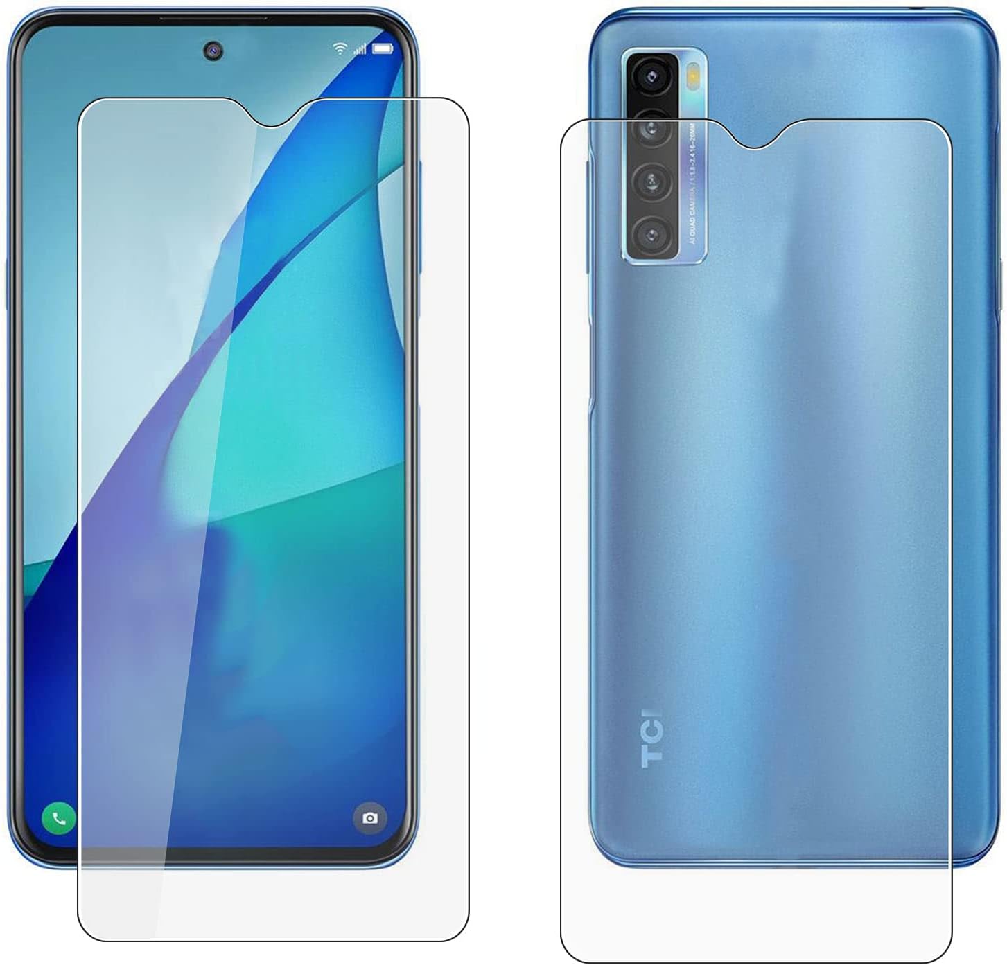 [Lot de 2] Coque Ikiiqii pour TCL 20S T7730, 20 S, dureté 9H, film de protection d'écran en verre trempé HD, film de protection pour téléphone portable, anti-rayures et sans bulles, dureté 9H, Ultra HD