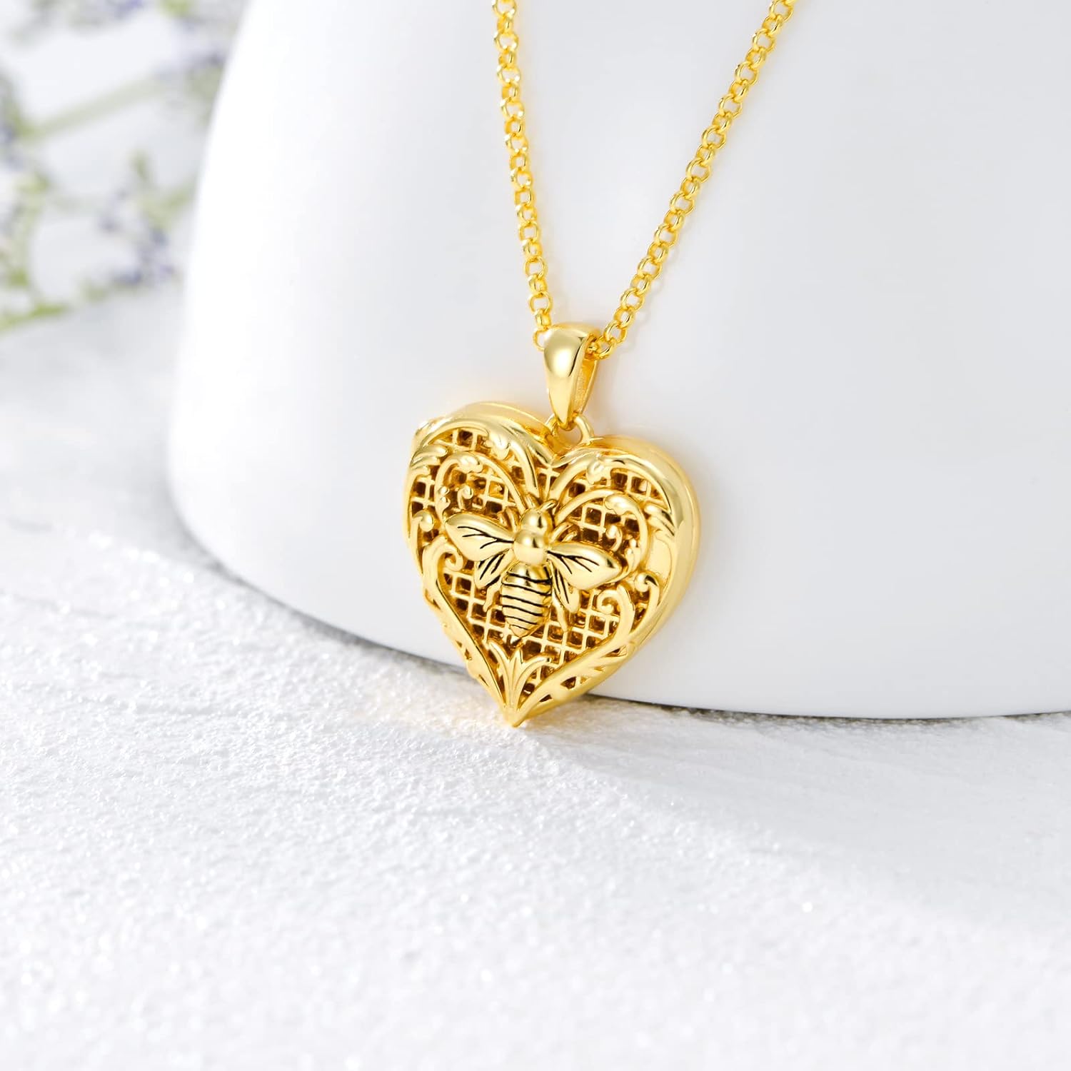 SOULMEET 10K 14K 18K Solid Gold Heart Locket That Holds Pictures Personalized Sunflower/Starburst/Cross/Rose/Wings/Lotus/Butterfly/Turtle/Celtic Locket Necklace Gift for Women Men · v2