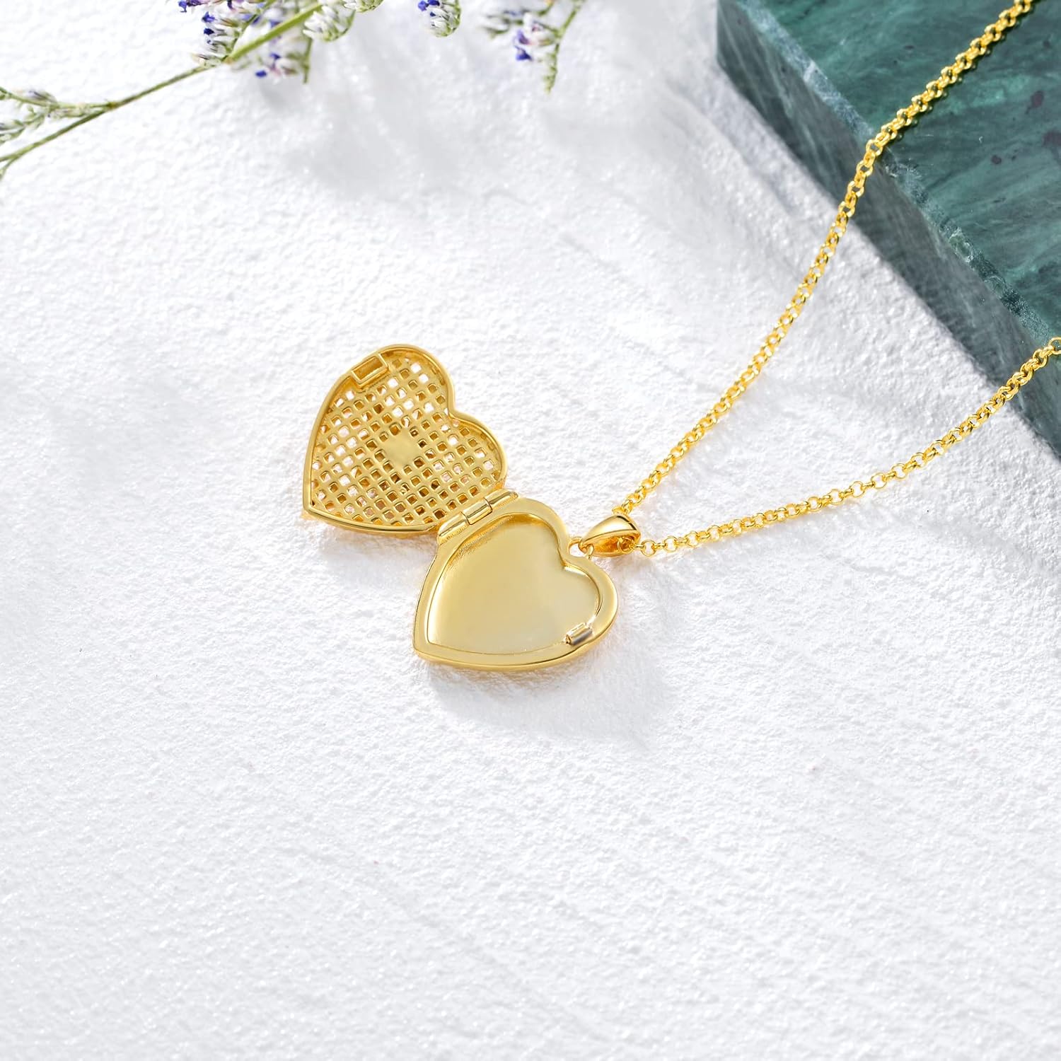 SOULMEET 10K 14K 18K Solid Gold Heart Locket That Holds Pictures Personalized Sunflower/Starburst/Cross/Rose/Wings/Lotus/Butterfly/Turtle/Celtic Locket Necklace Gift for Women Men · v2