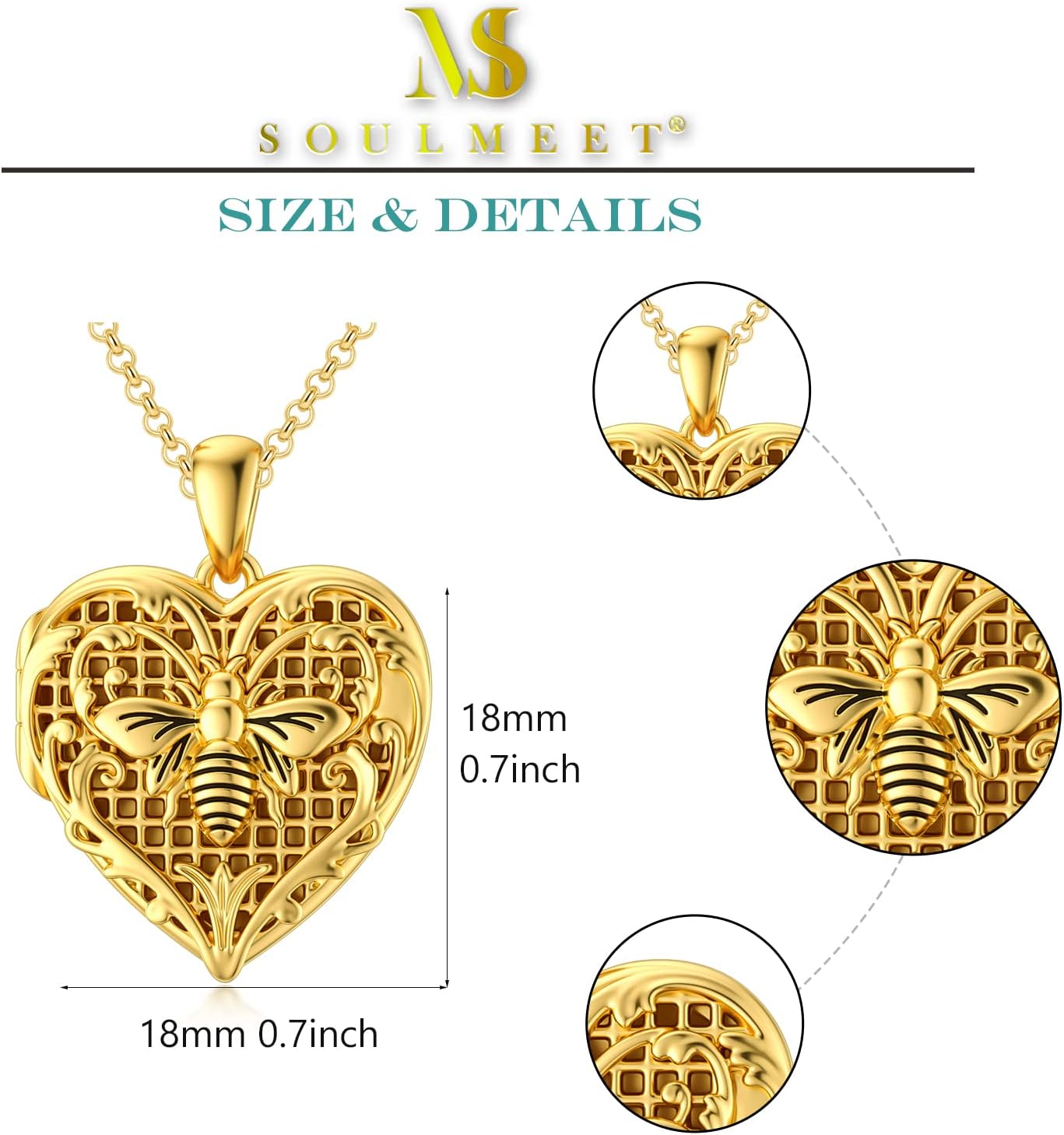 SOULMEET 10K 14K 18K Solid Gold Heart Locket That Holds Pictures Personalized Sunflower/Starburst/Cross/Rose/Wings/Lotus/Butterfly/Turtle/Celtic Locket Necklace Gift for Women Men · v2