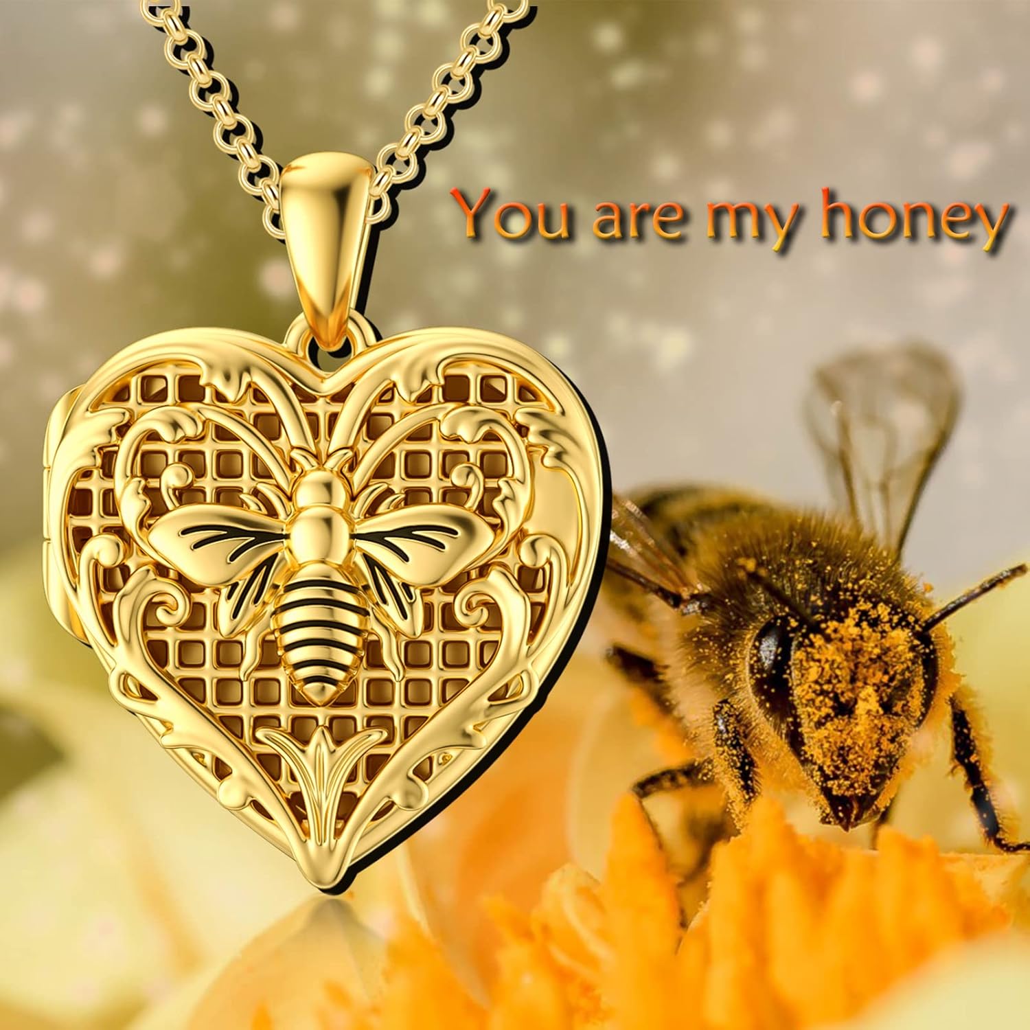 SOULMEET 10K 14K 18K Solid Gold Heart Locket That Holds Pictures Personalized Sunflower/Starburst/Cross/Rose/Wings/Lotus/Butterfly/Turtle/Celtic Locket Necklace Gift for Women Men · v2