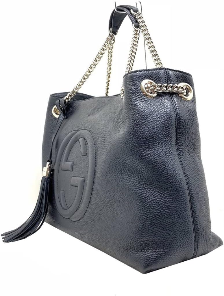 Gucci SOHO กระเป๋าโท้ตหนังลาย GG สีดำพร้อมสายโซ่ สไตล์ 536196