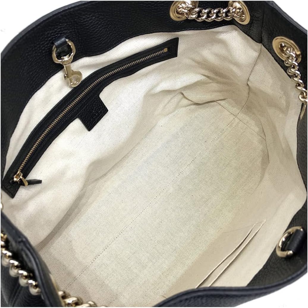 Gucci SOHO กระเป๋าโท้ตหนังลาย GG สีดำพร้อมสายโซ่ สไตล์ 536196