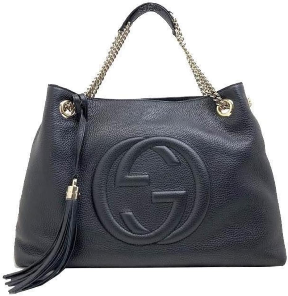 Gucci SOHO กระเป๋าโท้ตหนังลาย GG สีดำพร้อมสายโซ่ สไตล์ 536196