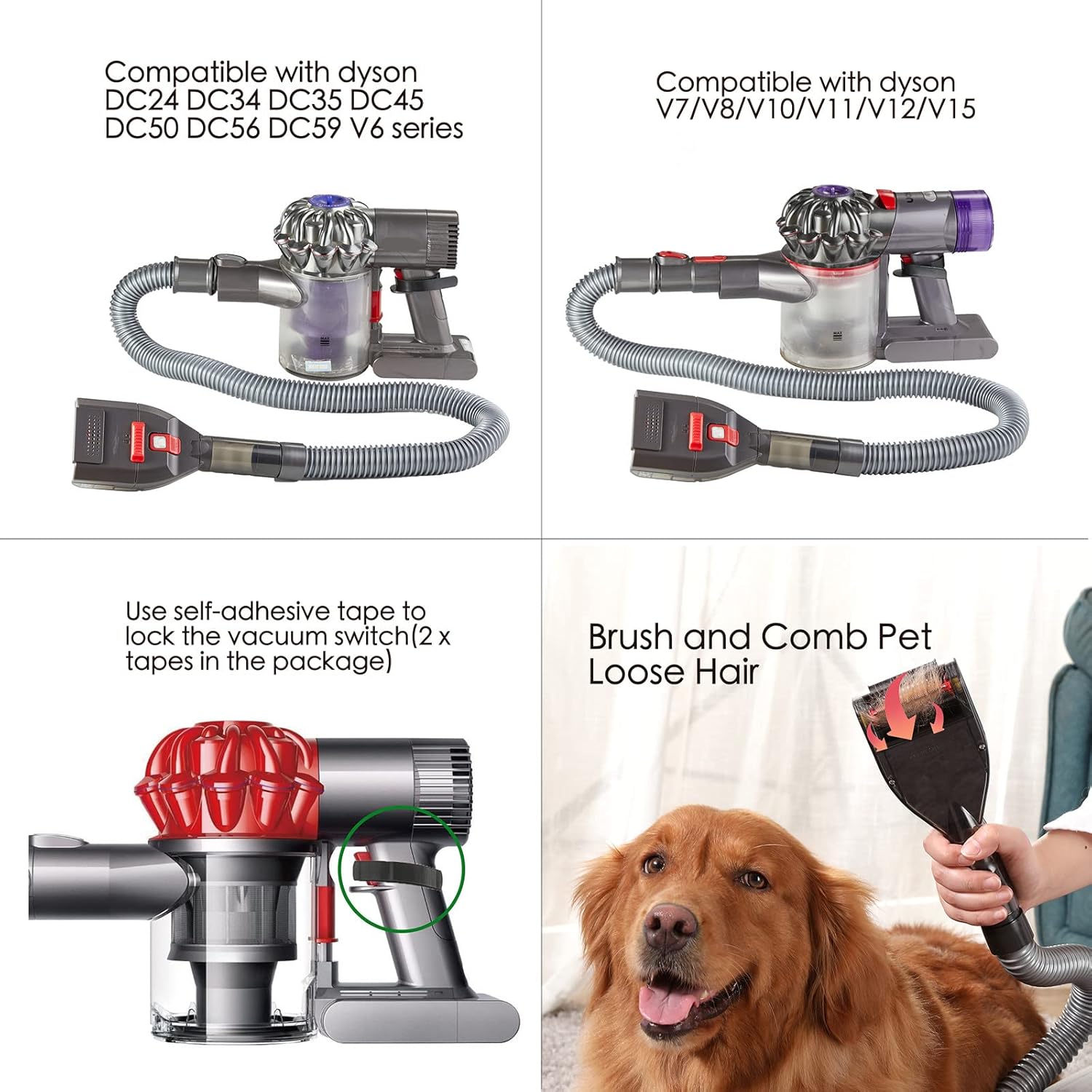 Brush Hair Deshedding Tool for DogsCats Professional Shedding Fur Remover Comb as Vacuum Cleaner Attachment Kit for Dyson V15 V12 V11 V10 V8 V7 V6 · v4