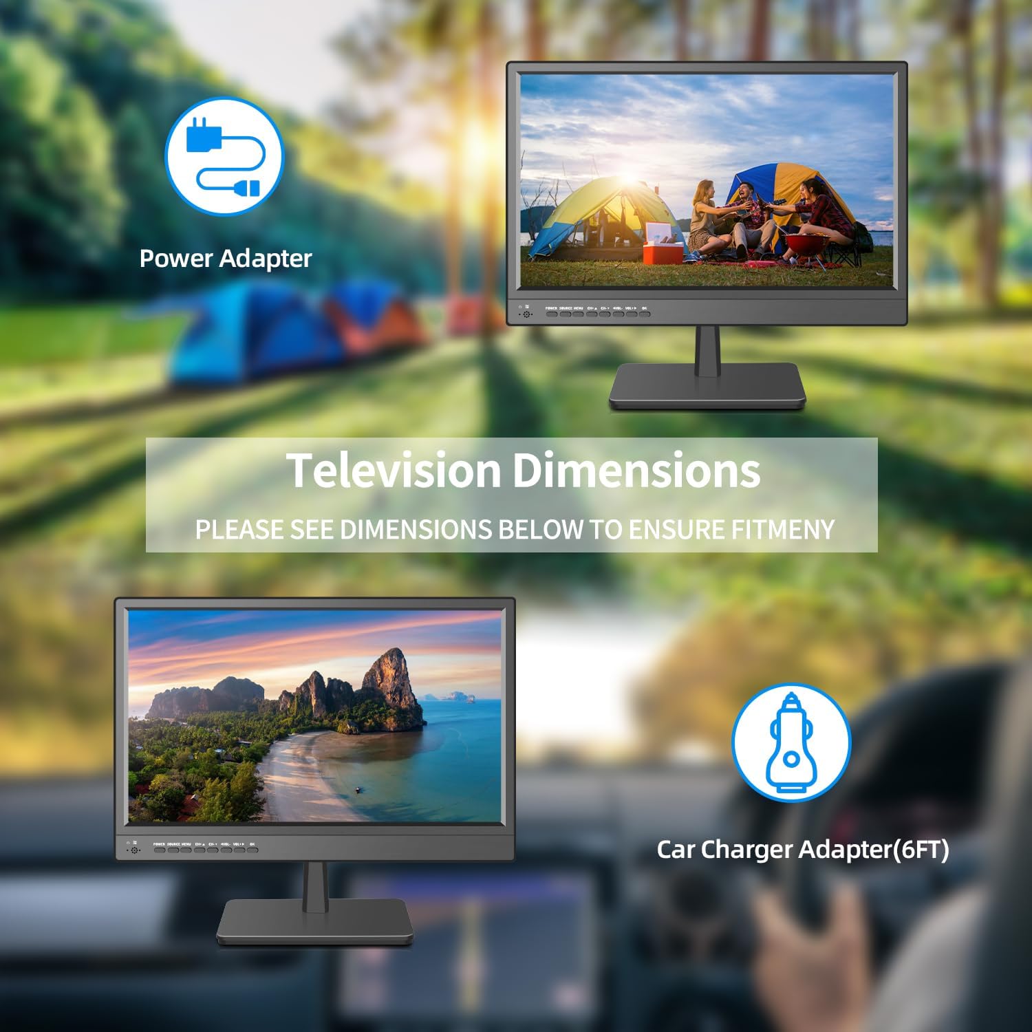 17inch TV,Small Flat Screen TV with ATSC Digital Tuner-HDMI USB Port in-Dual Power-12 Volt Charger Cable and AC Power Suitable-for Caravan,Kitchen,Bedroom · v5
