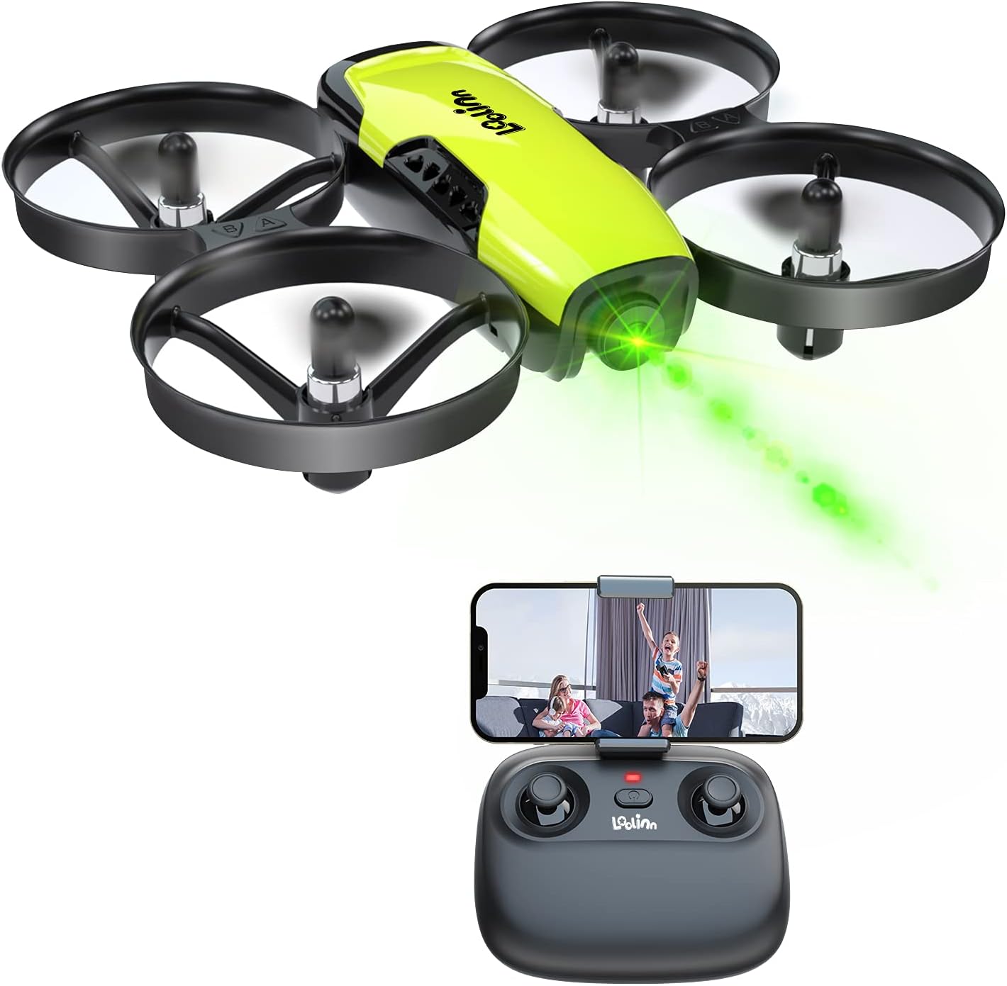 Loolinn | Droni per bambini Regalo con fotocamera - Mini drone con fotocamera regolabile a 90°, sicuro per bambini, foto e video, include tre batterie (regalo di Natale per bambini)