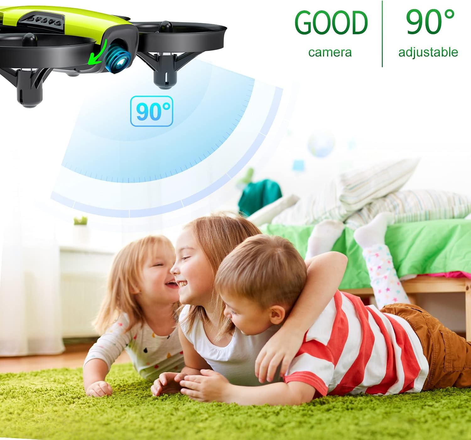 Loolinn | Droni per bambini Regalo con fotocamera - Mini drone con fotocamera regolabile a 90°, sicuro per bambini, foto e video, include tre batterie (regalo di Natale per bambini)