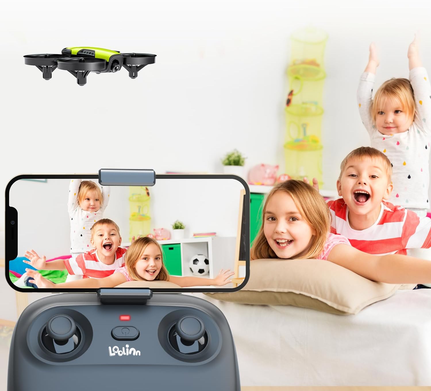 Loolinn | Droni per bambini Regalo con fotocamera - Mini drone con fotocamera regolabile a 90°, sicuro per bambini, foto e video, include tre batterie (regalo di Natale per bambini)