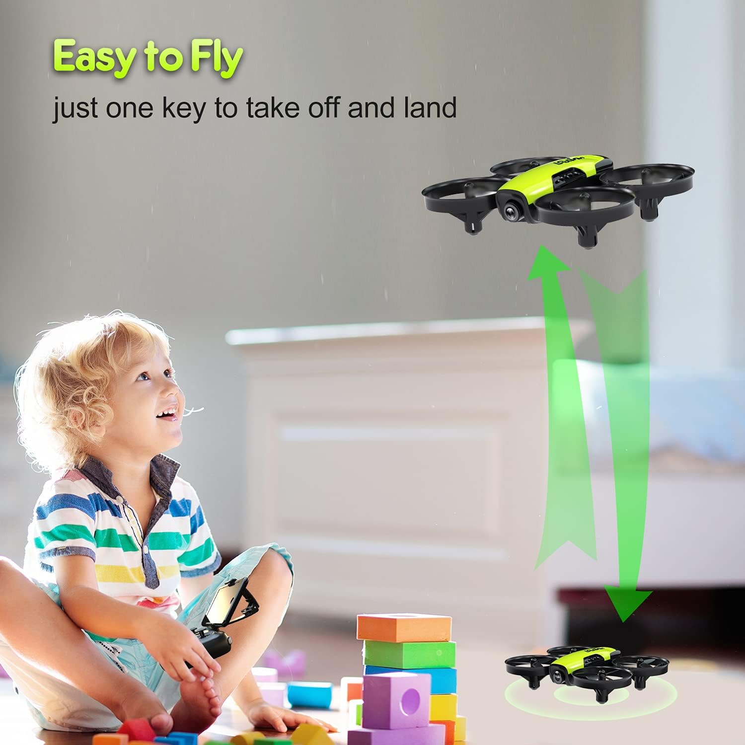 Loolinn | Droni per bambini Regalo con fotocamera - Mini drone con fotocamera regolabile a 90°, sicuro per bambini, foto e video, include tre batterie (regalo di Natale per bambini)