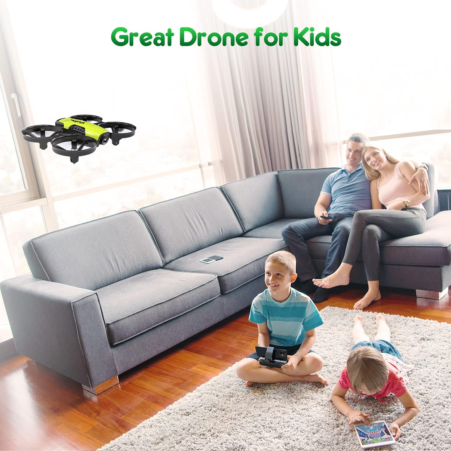Loolinn | Droni per bambini Regalo con fotocamera - Mini drone con fotocamera regolabile a 90°, sicuro per bambini, foto e video, include tre batterie (regalo di Natale per bambini)