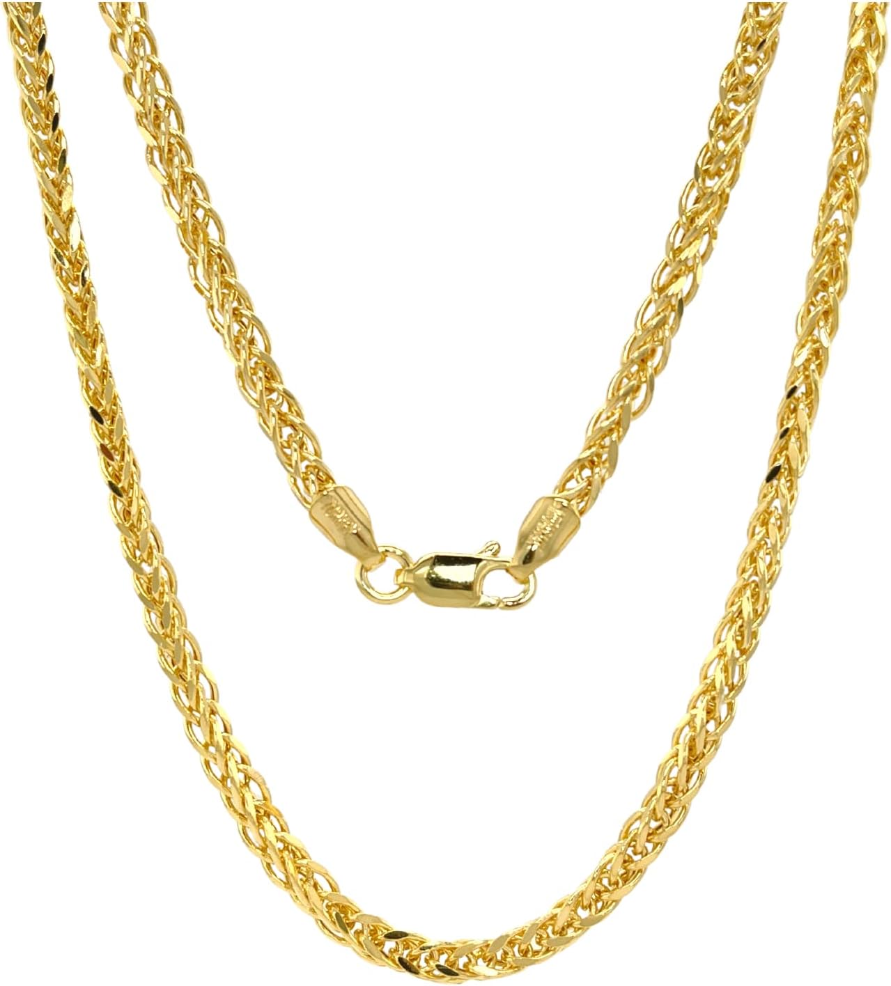 10K and 14K Gold Square Wheat Chain 1.7mm 2.2mm 2.6mm 3.2mm 3.9mm 4.5mm Yellow Real Gold Chains For Men Diamond Cut Braided Franco Chain Necklace For Women with Lobster Clasp 16 18" 20" 22" 24" · v2