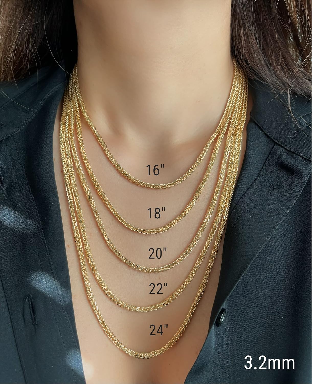 10K ve 14K Altın Kare Buğday Zinciri 1.7mm 2.2mm 2.6mm 3.2mm 3.9mm 4.5mm Sarı Gerçek Altın Zincirler Erkekler İçin Elmas Kesim Örgülü Franco Zincir Kolye Istakoz Tokalı Kadınlar İçin 16 18" 20" 22" 24"