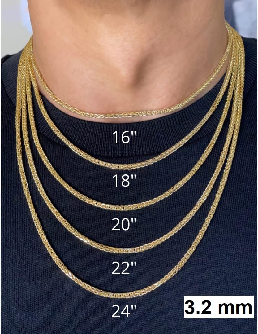 10K ve 14K Altın Kare Buğday Zinciri 1.7mm 2.2mm 2.6mm 3.2mm 3.9mm 4.5mm Sarı Gerçek Altın Zincirler Erkekler İçin Elmas Kesim Örgülü Franco Zincir Kolye Istakoz Tokalı Kadınlar İçin 16 18" 20" 22" 24"