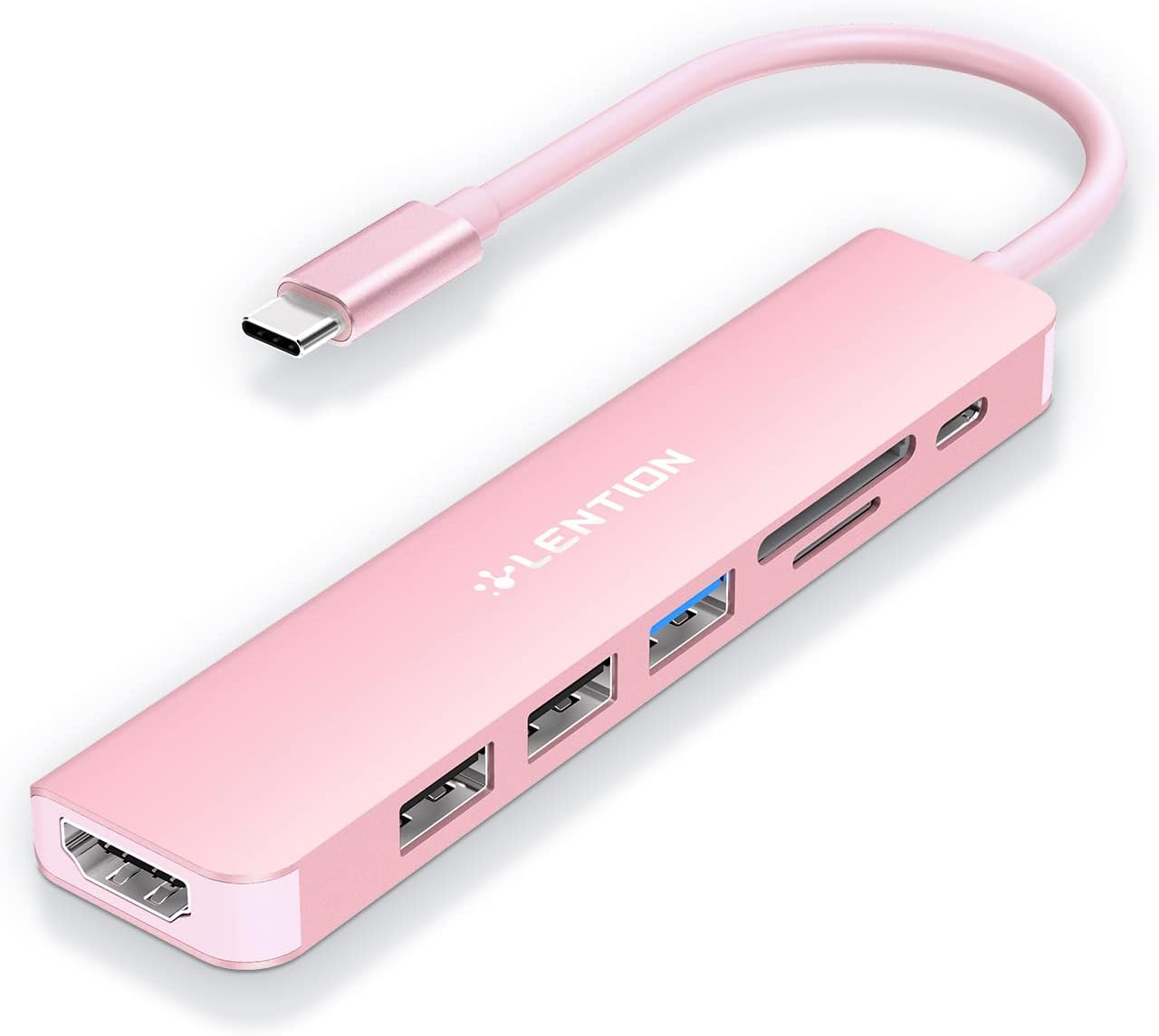 LENTION USB C Hub with 100W Charging, 4K HDMI, Dual Card Reader, USB 3.0  2.0 Compatible 2023-2016 MacBook Pro, New Mac Air/Surface, Chromebook, More, Stable Driver Adapter (CB-CE18, Rose Gold) · v3