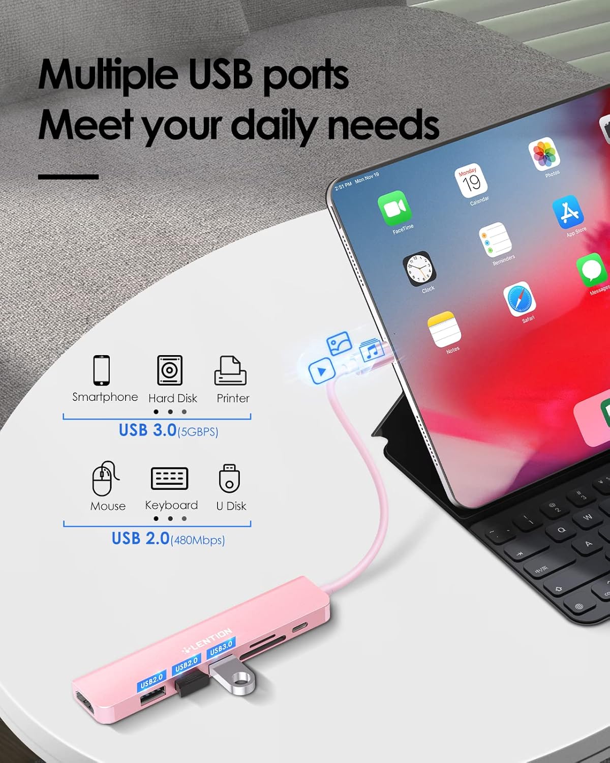 LENTION USB-C-Hub mit 100-W-Aufladung, 4K HDMI, Dual-Kartenleser, USB 3.0 2.0-kompatibles MacBook Pro 2023-2016, neuer Mac Air/Surface, Chromebook, Mehr, stabiler Treiberadapter (CB-CE18, Roségold)