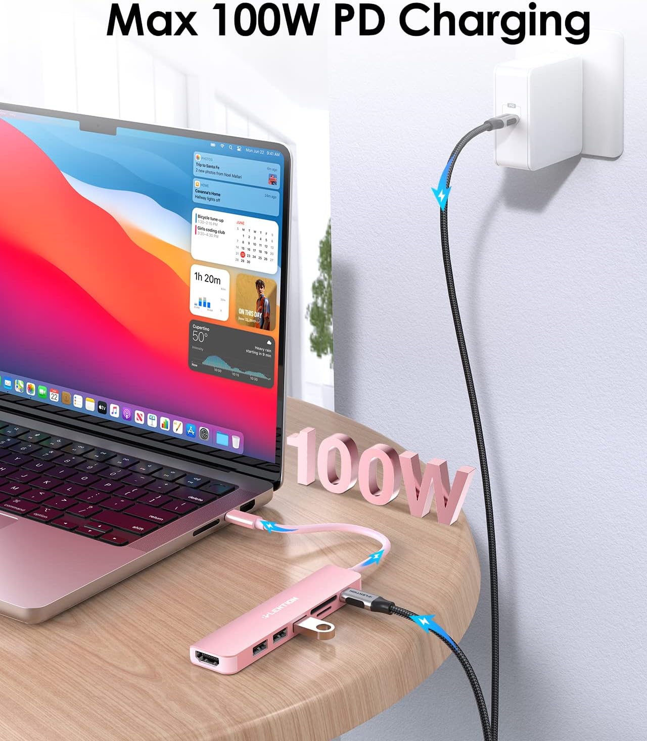 LENTION USB-C-Hub mit 100-W-Aufladung, 4K HDMI, Dual-Kartenleser, USB 3.0 2.0-kompatibles MacBook Pro 2023-2016, neuer Mac Air/Surface, Chromebook, Mehr, stabiler Treiberadapter (CB-CE18, Roségold)