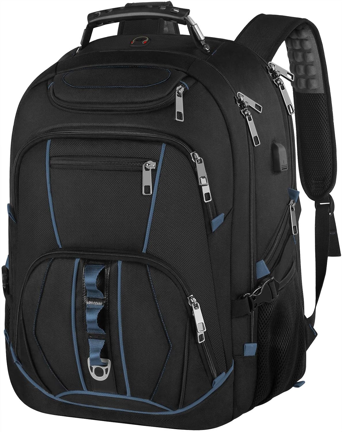 Laptoprugzak, blauw, capaciteit 55 liter, goedgekeurd door TSA, multifunctioneel, handige USB-poort, comfortabel ontwerp aan de achterkant, duurzaam polyesterweefsel