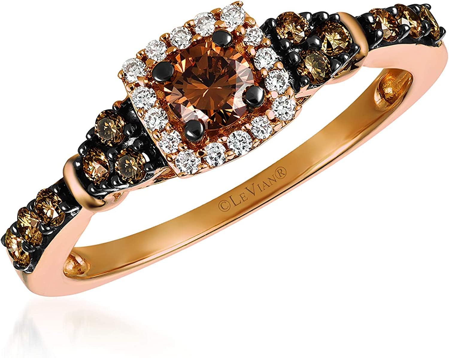 LE VIAN 1/2 Carat White and Chocolate Diamond Cushion Shaped Halo Ring for Women I 14k Rose Gold Anniversary Ring for Her (G-H/Brown, VS2-SI1, 0.46 cttw) Engagement Promise Ring Size 5 to 10.5 · v2