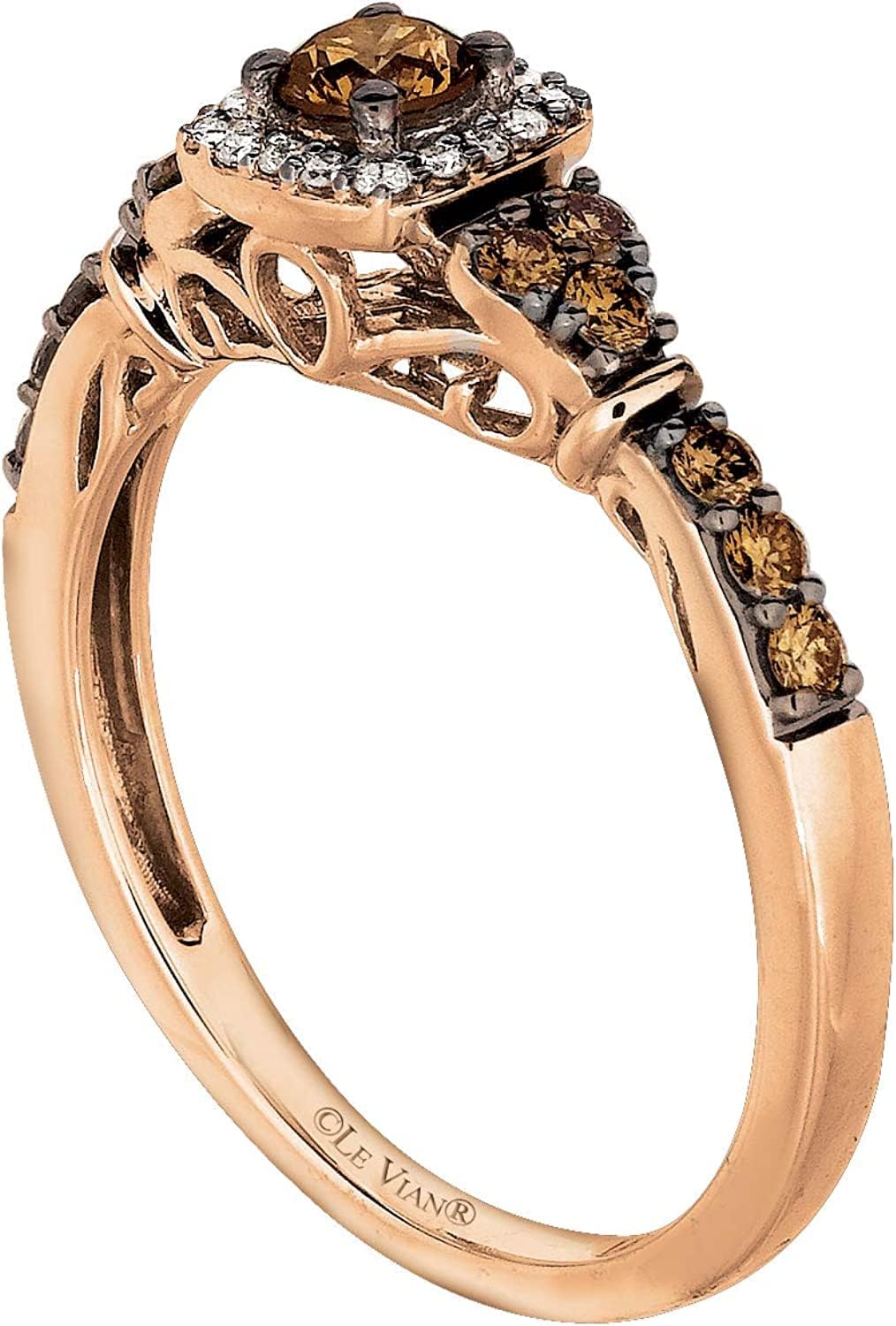 LE VIAN 1/2 Carat White and Chocolate Diamond Cushion Shaped Halo Ring for Women I 14k Rose Gold Anniversary Ring for Her (G-H/Brown, VS2-SI1, 0.46 cttw) Engagement Promise Ring Size 5 to 10.5 · v2