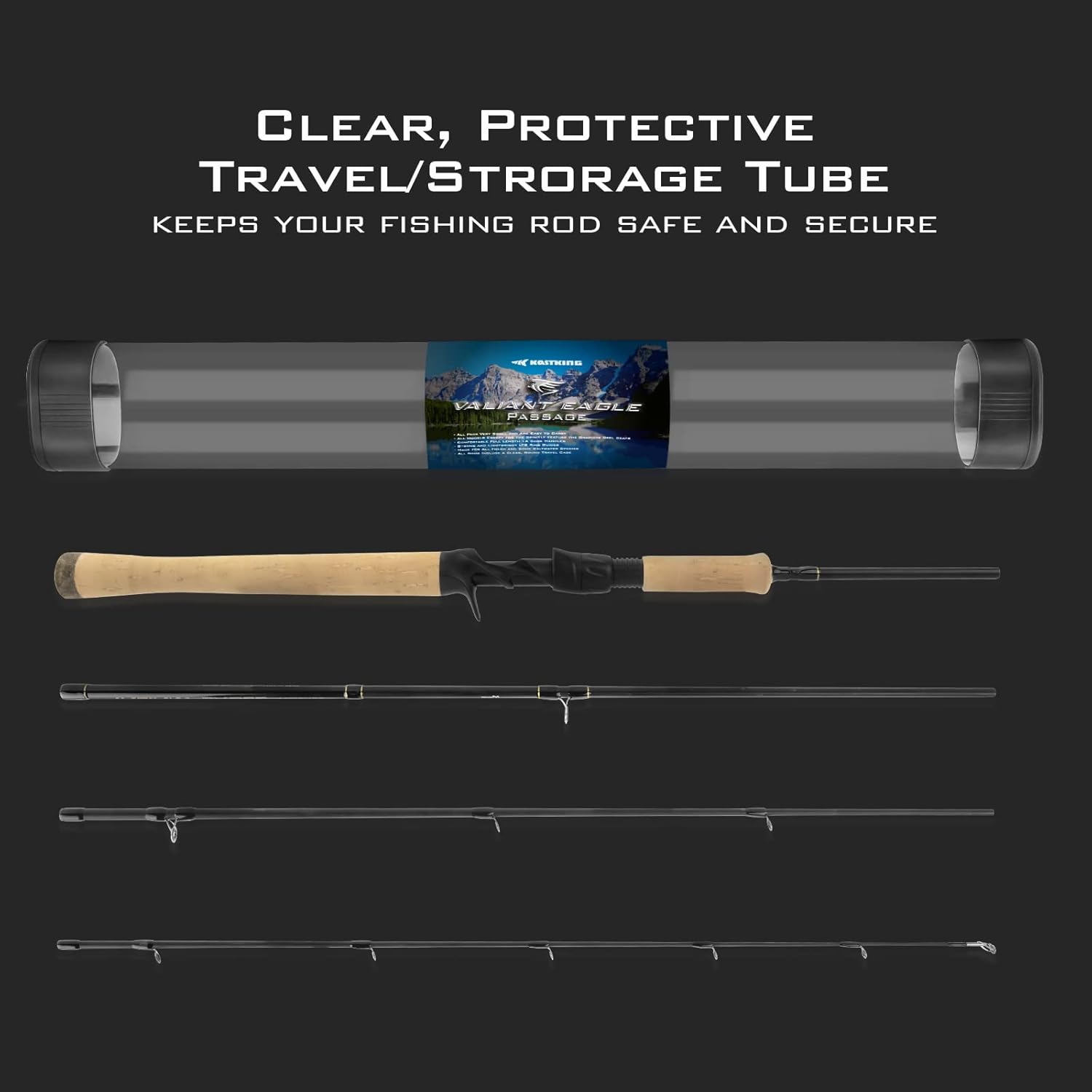 KastKing Valiant Eagle Passage Travel Fishing Rods, 4  6 Pc Pack Rods, Spinning, Casting and Fly Models, IM6 Graphite Blank, Ti Oxide LTS Ring Guides, Beautiful Cork Handles amp; Zippered Travel Case · v3