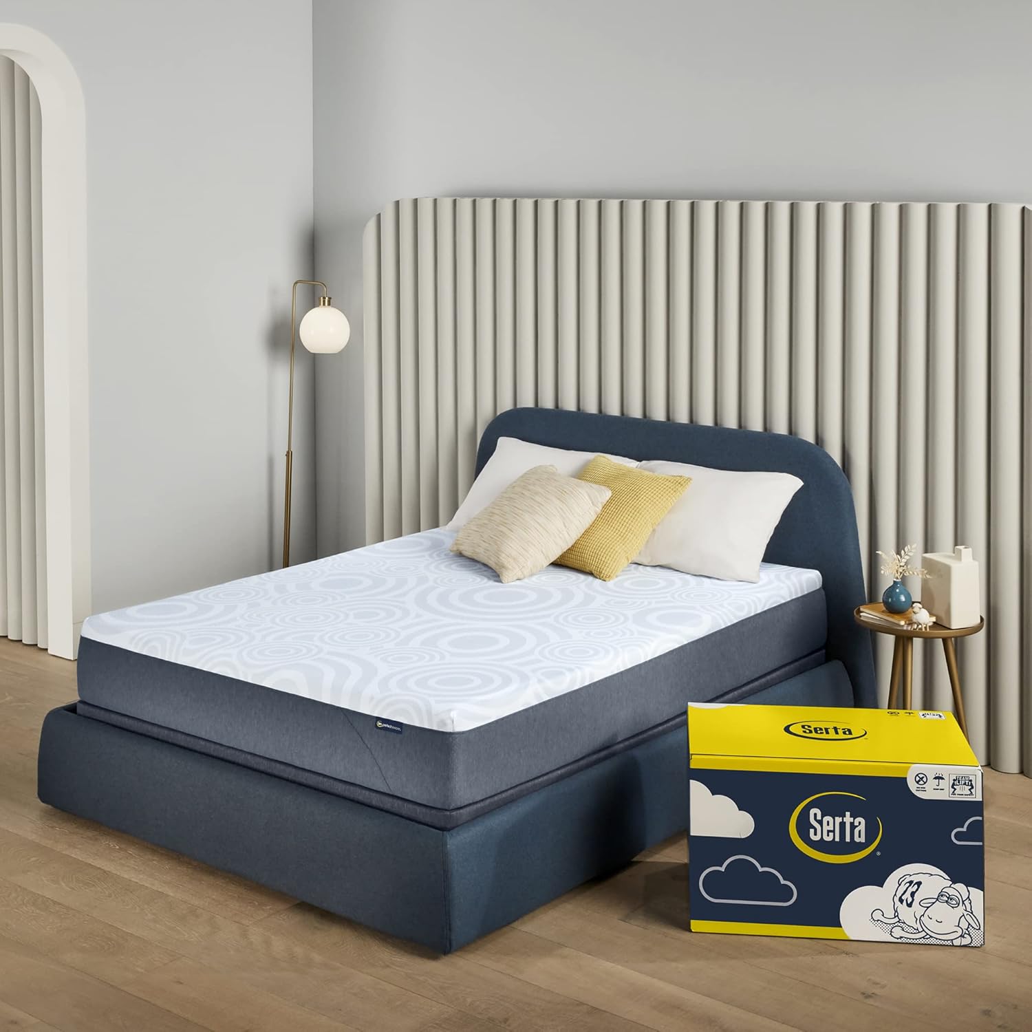 Serta Perfect Sleeper 10 Inch King Gel Memory Foam Mattress, Medium Firm, USA Built, 100-Night Trial, CertiPUR-US Certified - Nestled Night, Blue/White · v3