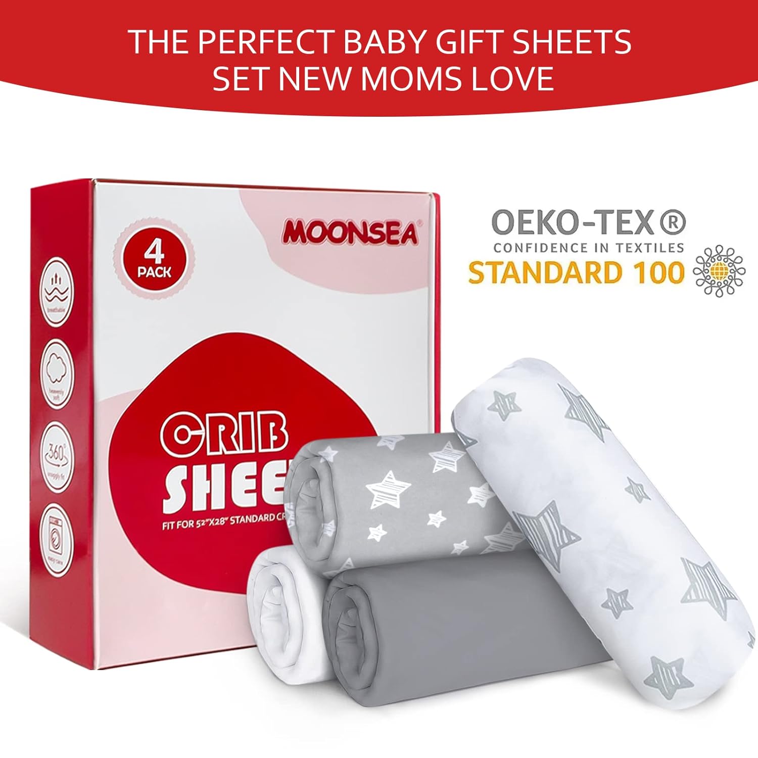 Crib Sheets for Boys or Girls 4 Pack, Fitted Crib Sheet for Standard Size Crib and Toddler Mattresses, Soft and Breathable Crib Sheets Baby Gift Boy Set, White · v2