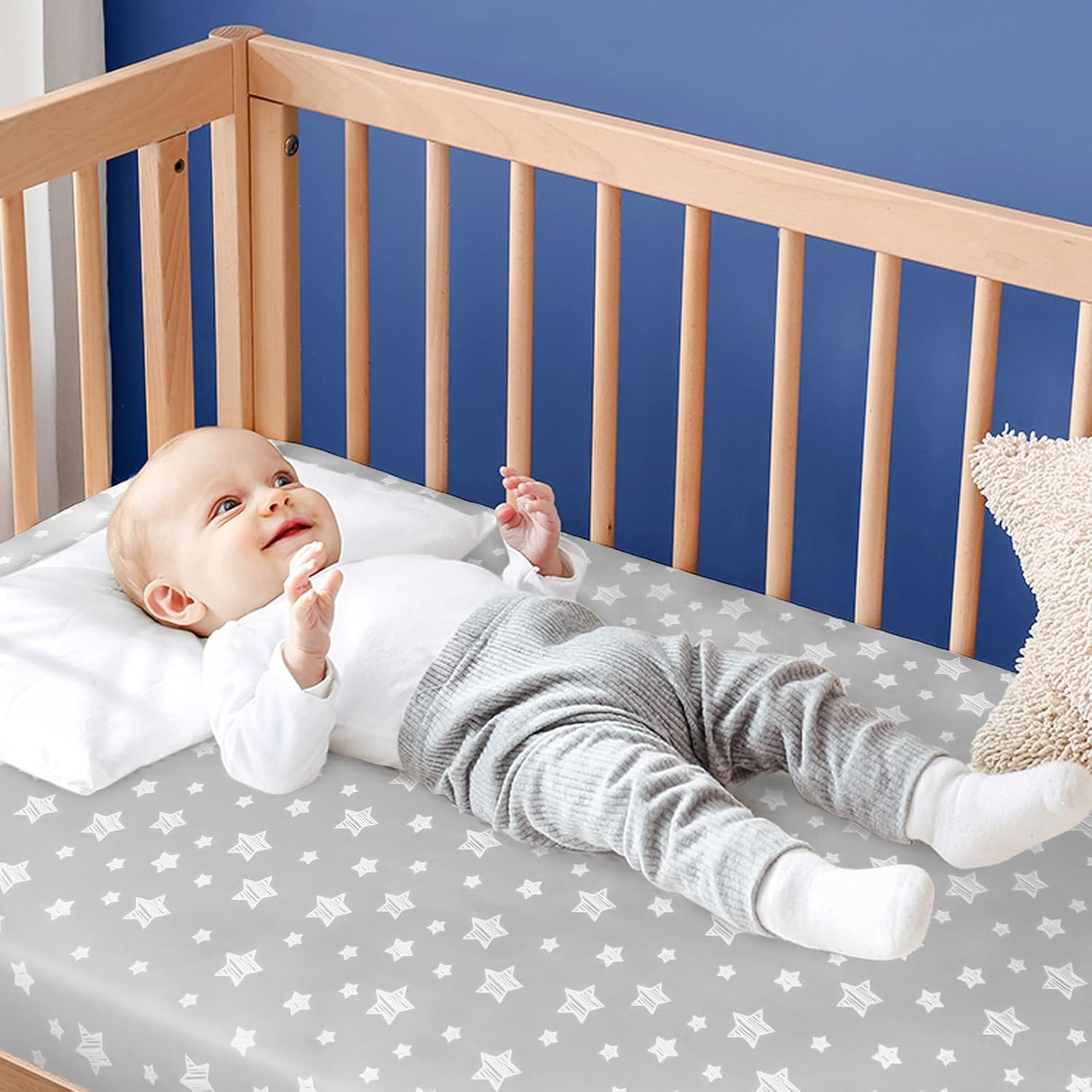 Crib Sheets for Boys or Girls 4 Pack, Fitted Crib Sheet for Standard Size Crib and Toddler Mattresses, Soft and Breathable Crib Sheets Baby Gift Boy Set, White · v2