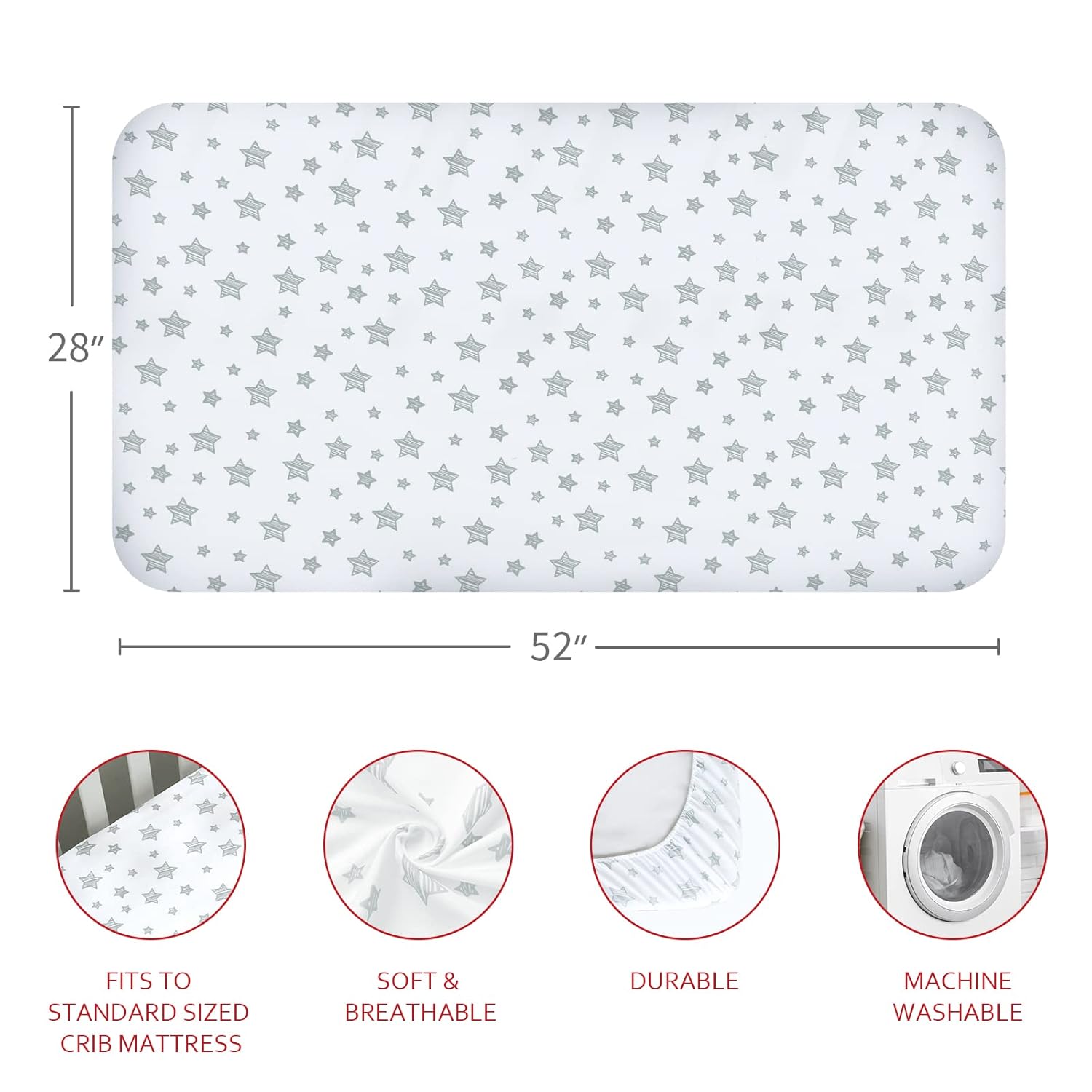 Crib Sheets for Boys or Girls 4 Pack, Fitted Crib Sheet for Standard Size Crib and Toddler Mattresses, Soft and Breathable Crib Sheets Baby Gift Boy Set, White · v2