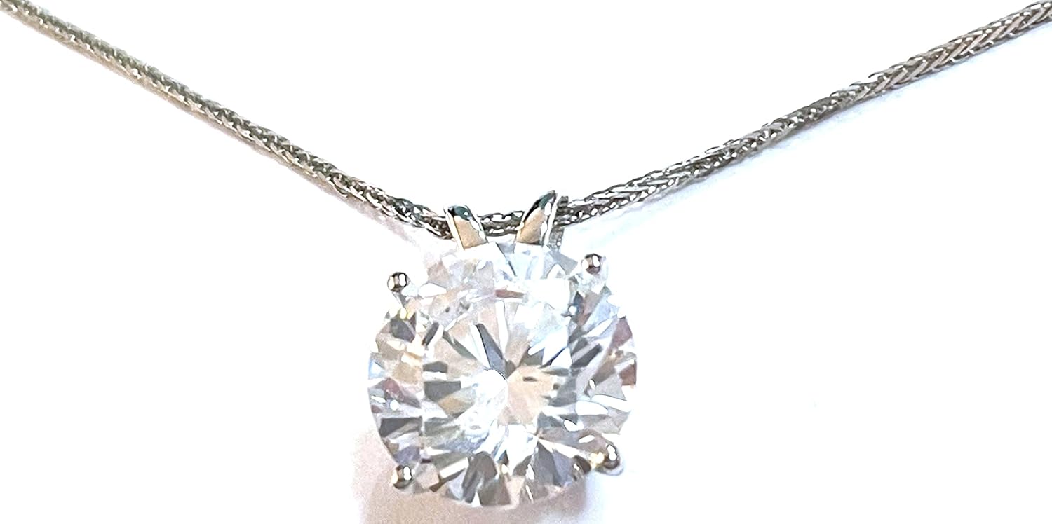 Squisita collana con ciondolo con diamanti da 1,5 carati in oro bianco massiccio 18 carati Gioielli per lei Collana con diamante solitario da 8 mm con catena 18 gioielli FATTI A MANO Collana in oro 18kt da donna con diamanti da 1,5 carati