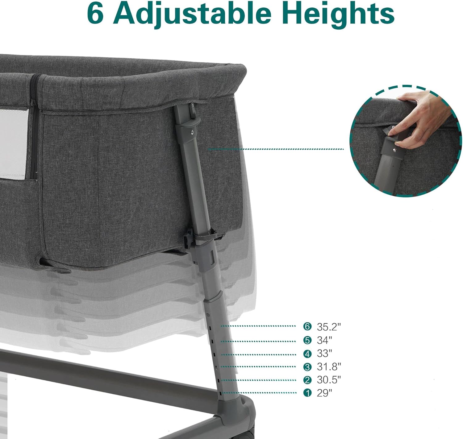 Capazo para bebé Pamo Babe junto a la cama para recién nacido, cuna con laterales de malla transpirable, cuna para dormir junto a la cama para bebés que amamantan con altura ajustable y ruedas, estructura estable tipo Z