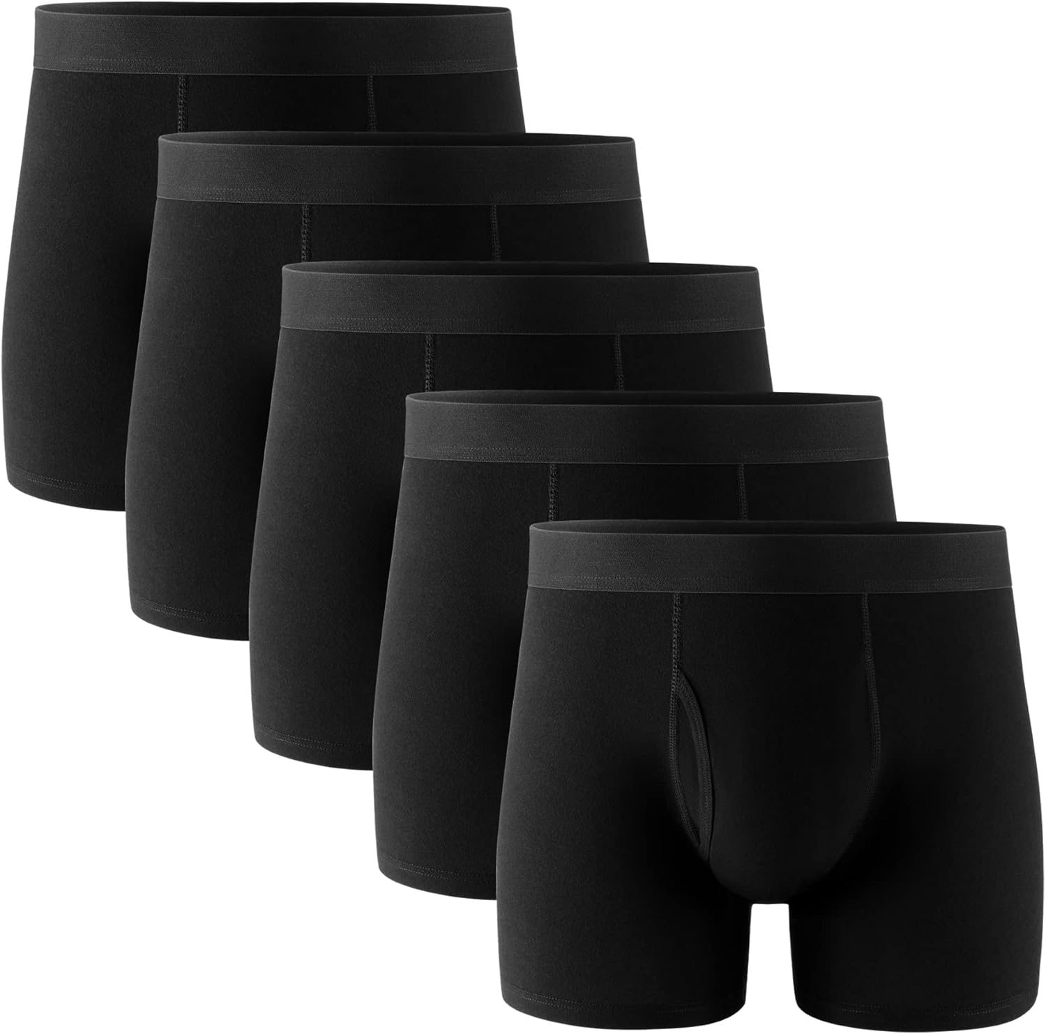 Mens Underwear Cotton Boxer Briefs with Fly 5 Pack