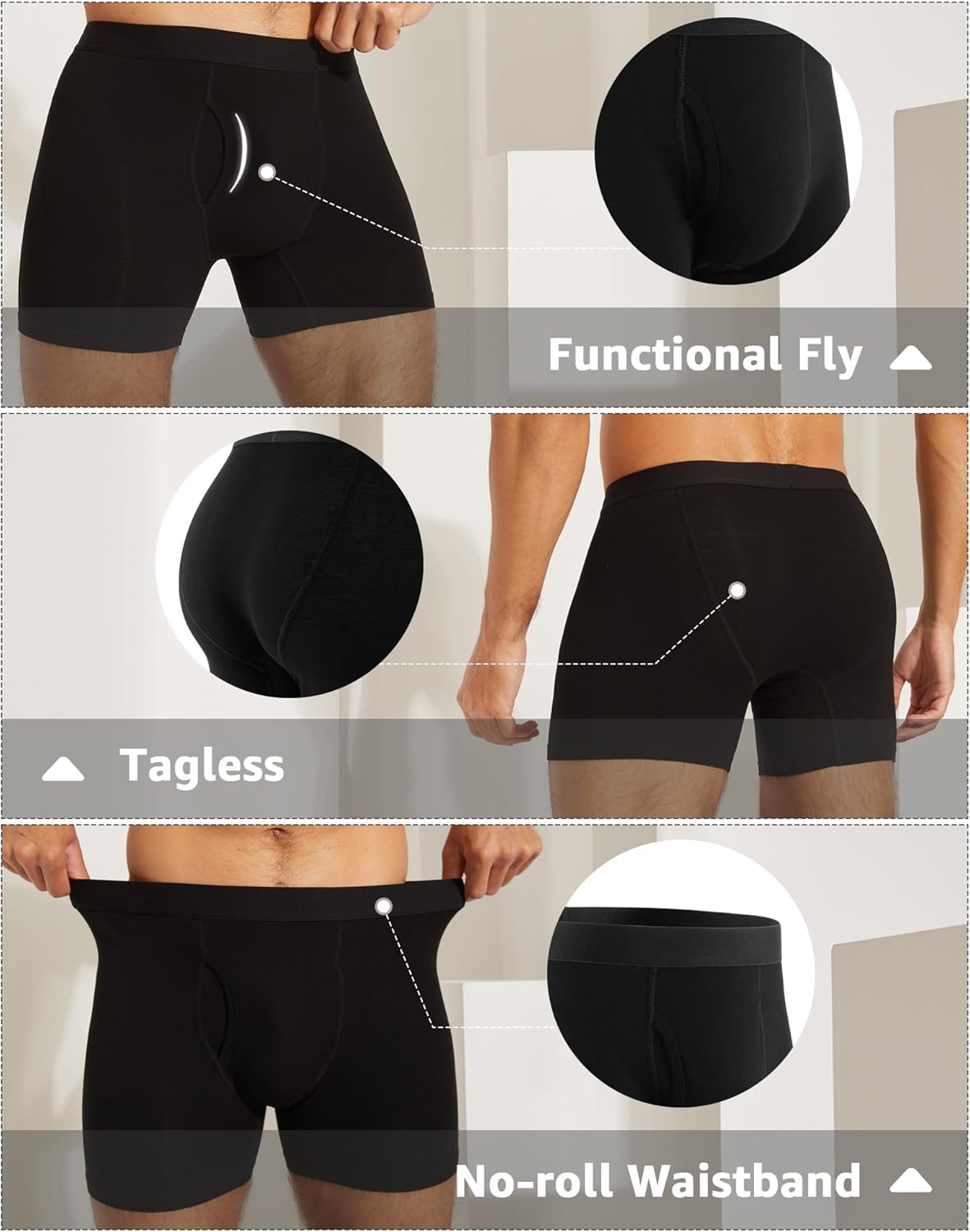 Celana Dalam Pria Boxer Briefs Katun dengan Fly 5 Pack