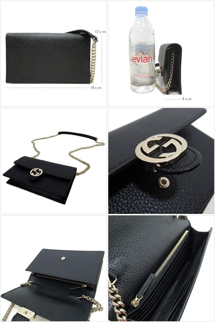 Gucci 615523 Damska torba na ramię, blokująca G, skóra, pasek na łańcuszek, gniazdo, czarny