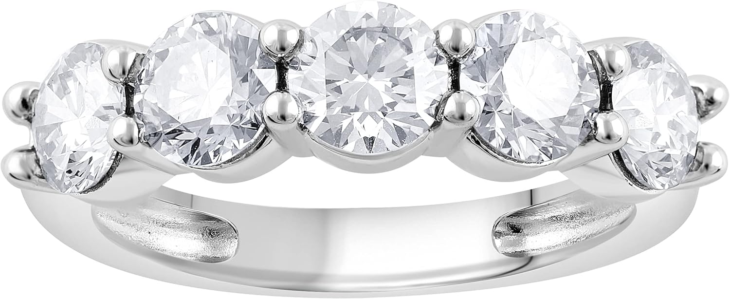 1.00 to 2.00 Ct Round Cut Lab Grown 5 Stone Diamond Anniversary Band Ring (F-G, VS2) in 14K Fine Gold | Jewelry for Women | Gift Box Included (White, Yellow  Rose Gold) · v2