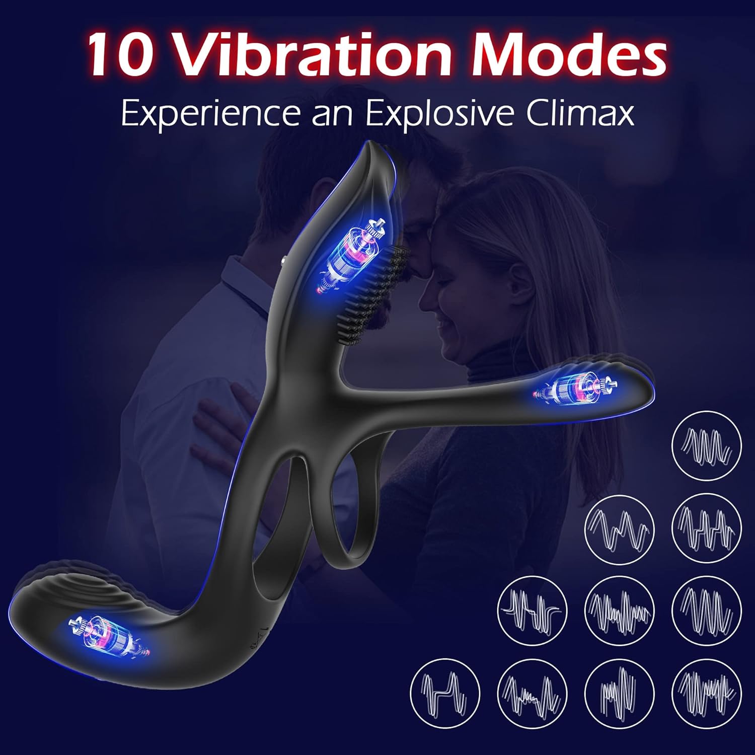 Vibrator for Couple, 3 in 1 Vibrating Cock Ring with 10 Modes, Mens Penis Vibrators, Perineum , G spot, Clitorals Stimulator for Women, Sex Novelties, Adult Sex Toys  Games Black · v2