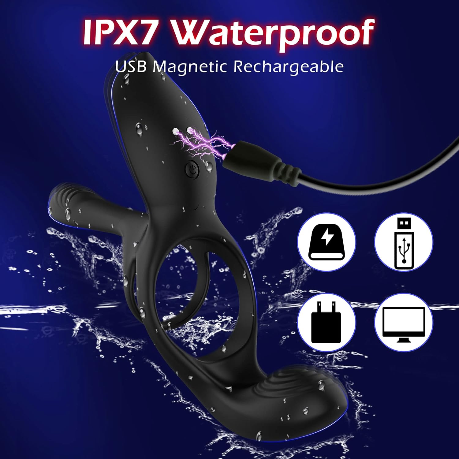 Vibrator for Couple, 3 in 1 Vibrating Cock Ring with 10 Modes, Mens Penis Vibrators, Perineum , G spot, Clitorals Stimulator for Women, Sex Novelties, Adult Sex Toys  Games Black · v2
