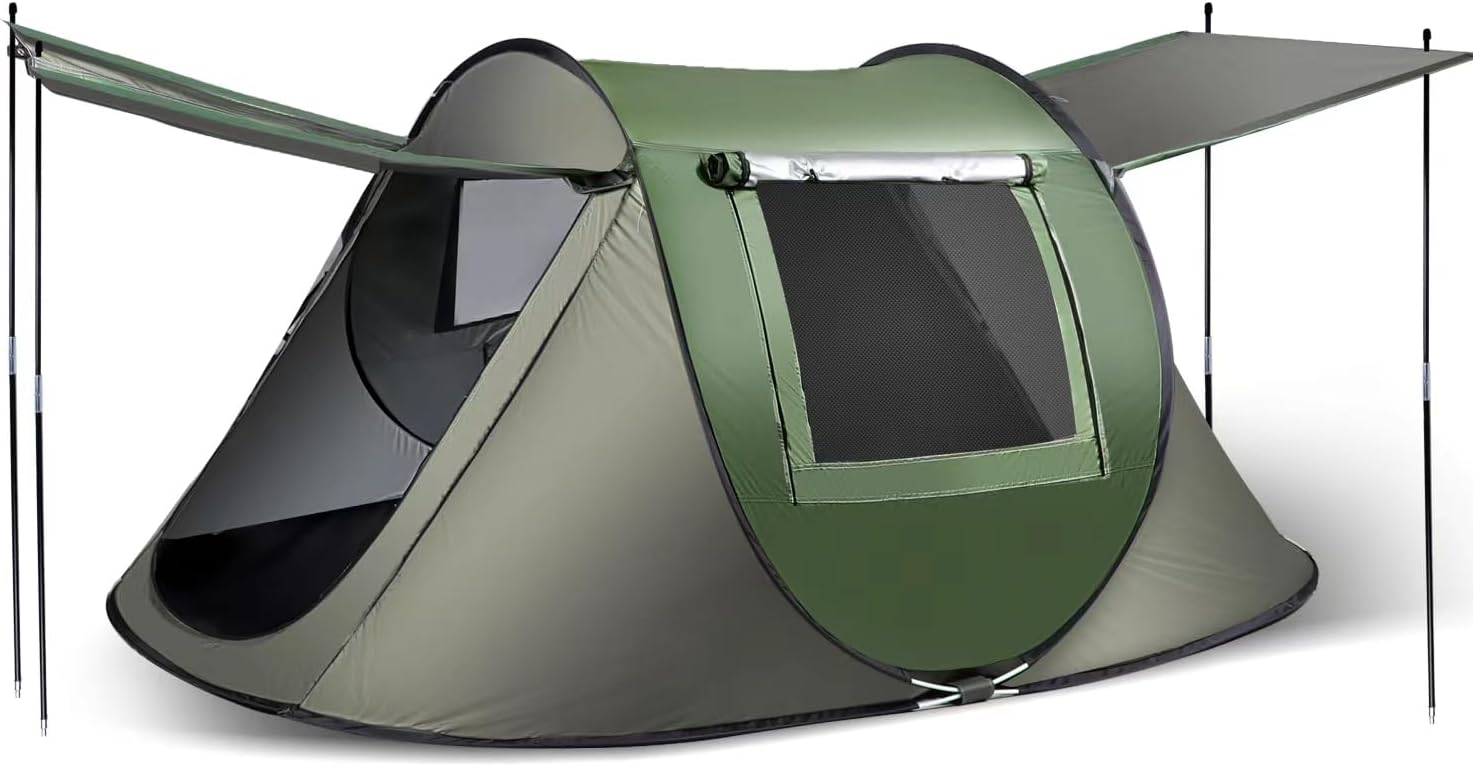 Instant Pop Up Tent, Automatic Easy Setup Outdoor Waterproof Windproof Family Tent, Upgraded 2 Doors Vestibule Sun Shelter for 2/3 People Outdoor Camping,Travelling,Hiking, Beach,Green · v6