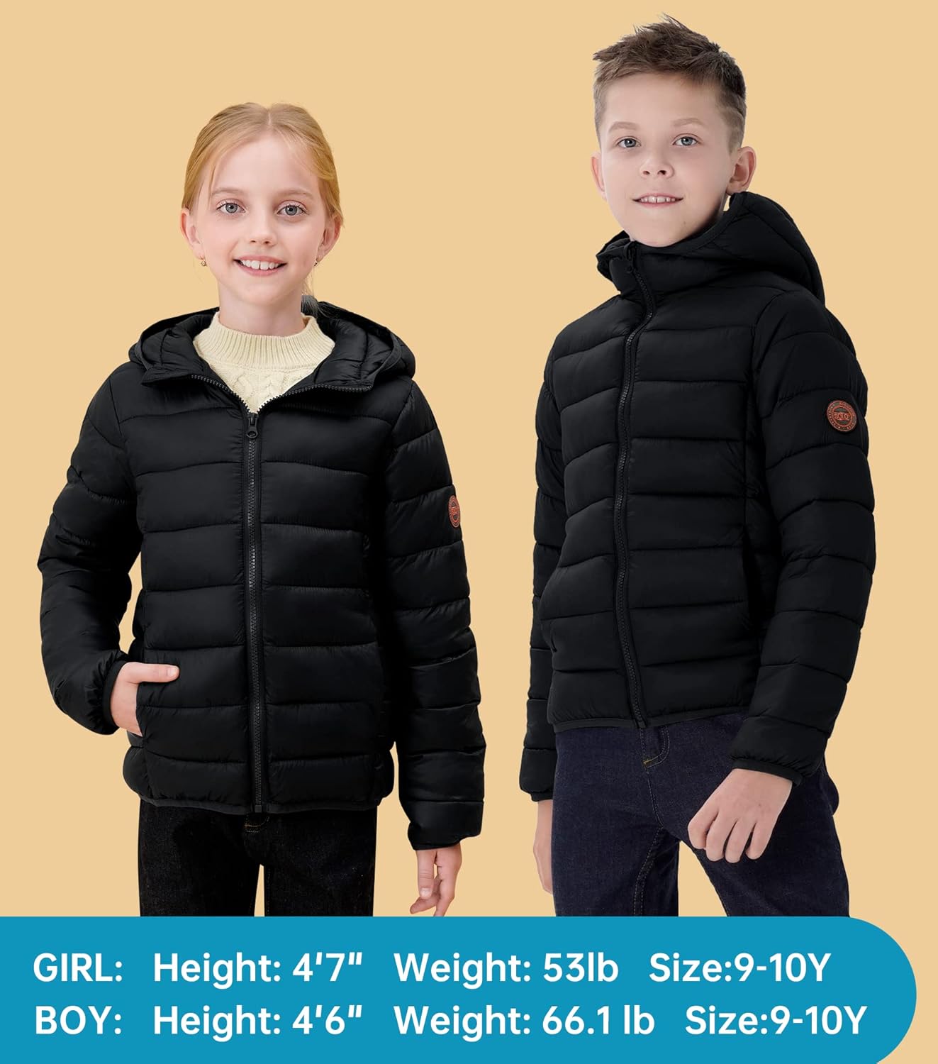 SOLOCOTE Boys Winter Coats Lightweight Water-Resistant Windproof Packable Hooded Down Like Padding Jacket 4-12 Years