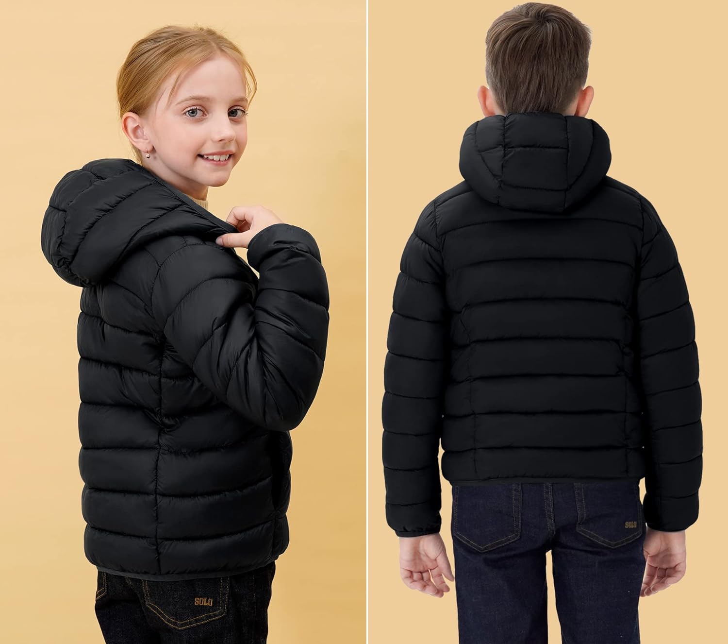 SOLOCOTE Boys Winter Coats Lightweight Water-Resistant Windproof Packable Hooded Down Like Padding Jacket 4-12 Years