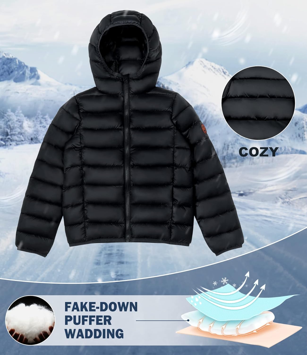 SOLOCOTE Boys Winter Coats Lightweight Water-Resistant Windproof Packable Hooded Down Like Padding Jacket 4-12 Years