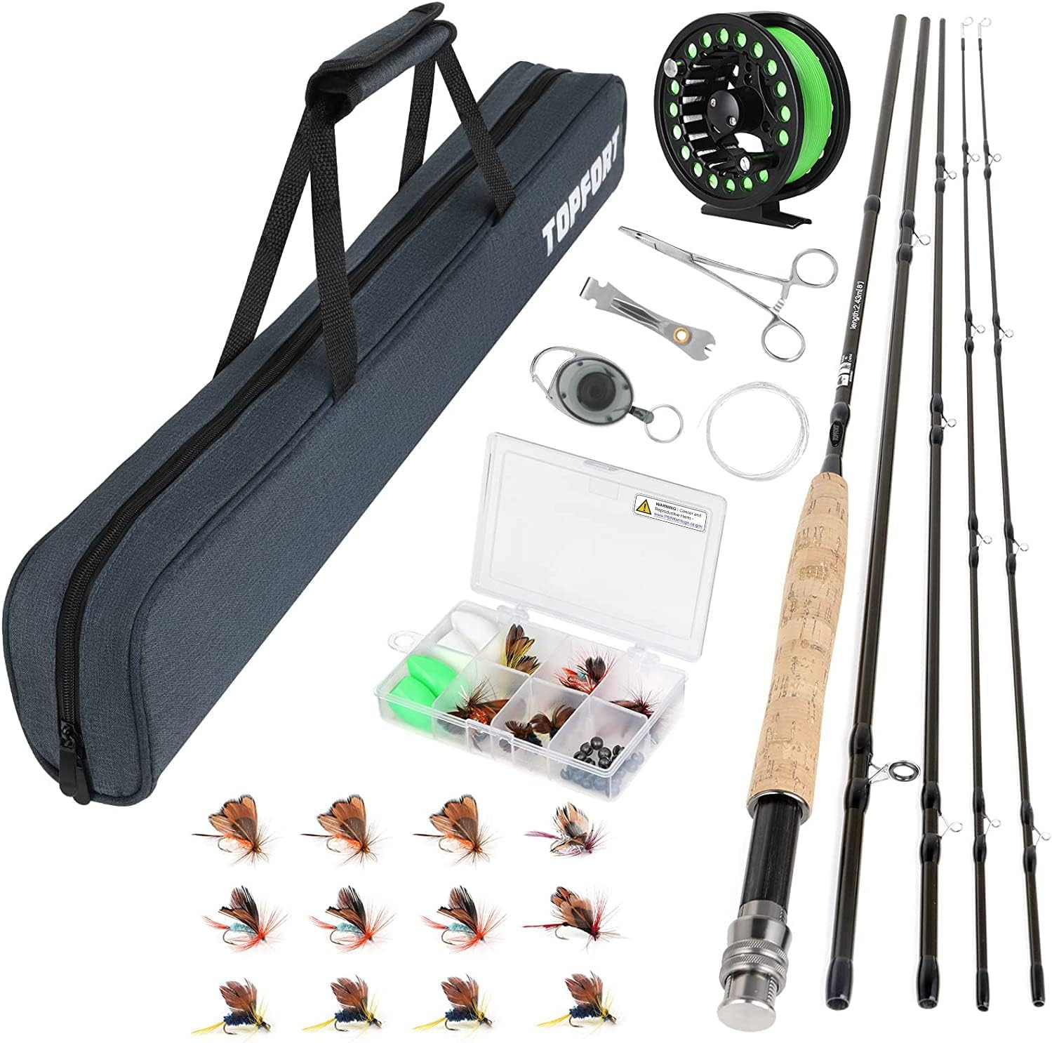 Kit de inicio combinado de caña de pescar con mosca y carrete TOPFORT, 4 piezas, ligeras y ultraportátiles de grafito, paquete de inicio completo con bolsa de transporte