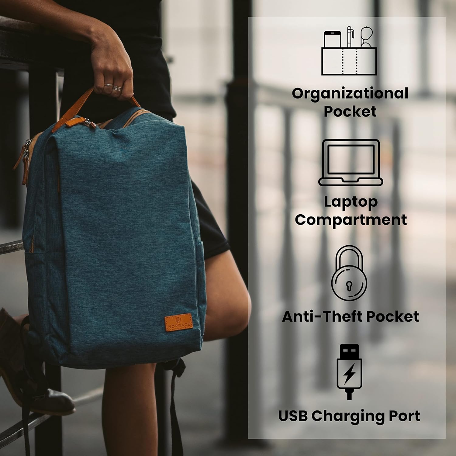 Nordace Siena Smart Backpack with USB Charging - 15.6 Inch Laptop Backpack, 19L Daily Backpack for Travel, Everyday, Work (Blue) · v3
