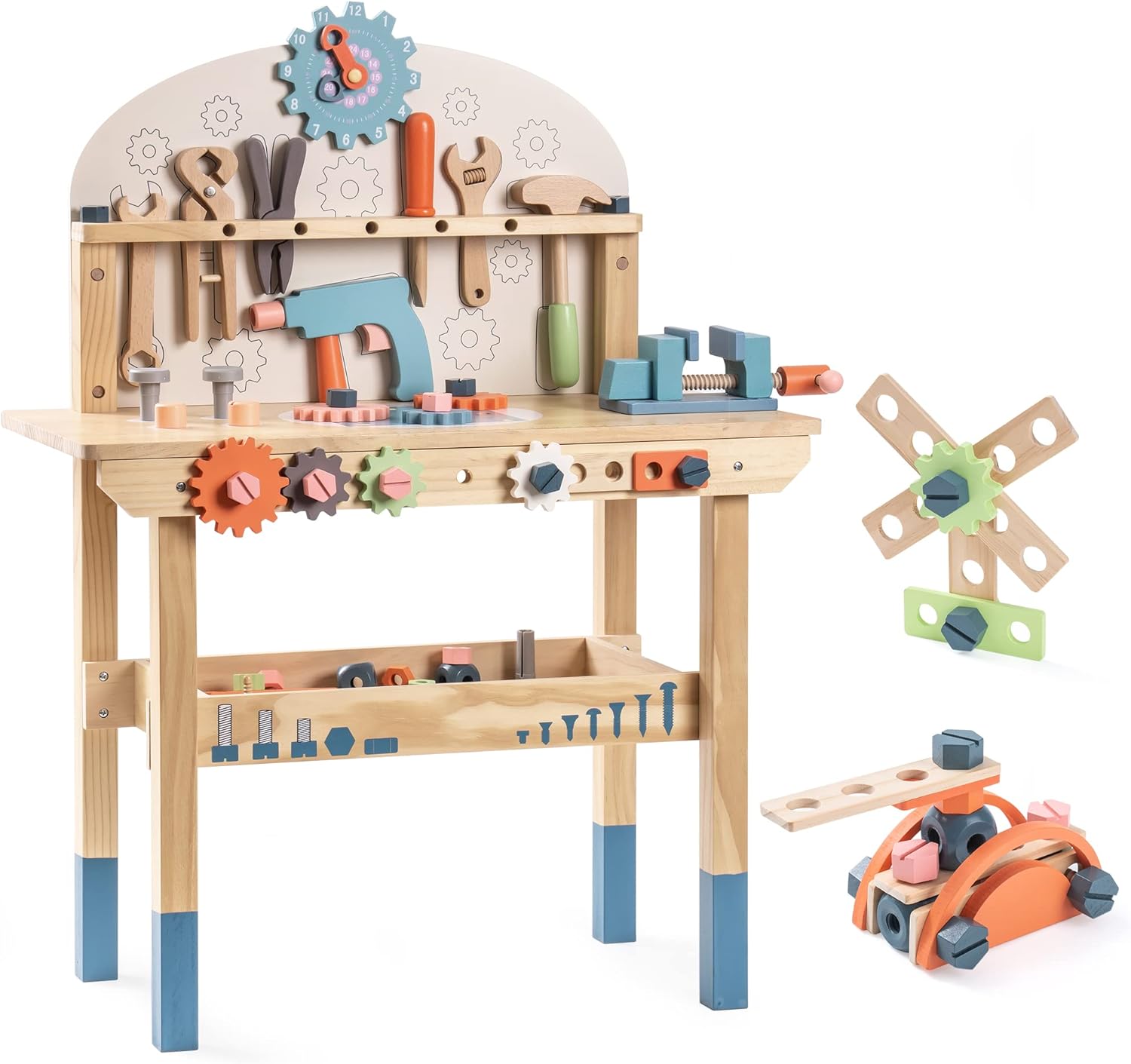 Set di attrezzi per bambini ROBOTIME: grande banco da lavoro in legno, giocattoli da costruzione, officina con giocattoli per bambini (41 pezzi) per bambini maschi e femmine di 3 4 5 6 7 anni