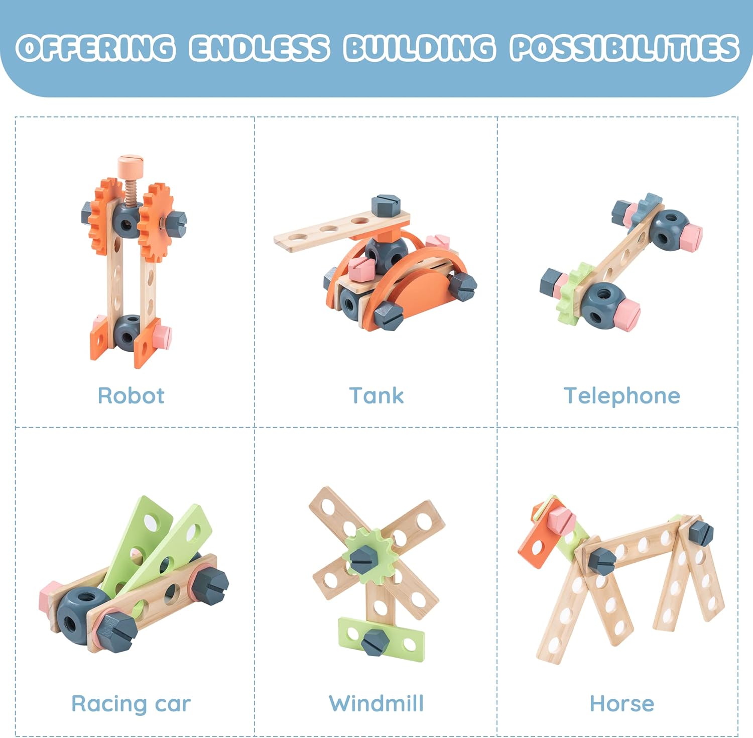 Set di attrezzi per bambini ROBOTIME: grande banco da lavoro in legno, giocattoli da costruzione, officina con giocattoli per bambini (41 pezzi) per bambini maschi e femmine di 3 4 5 6 7 anni