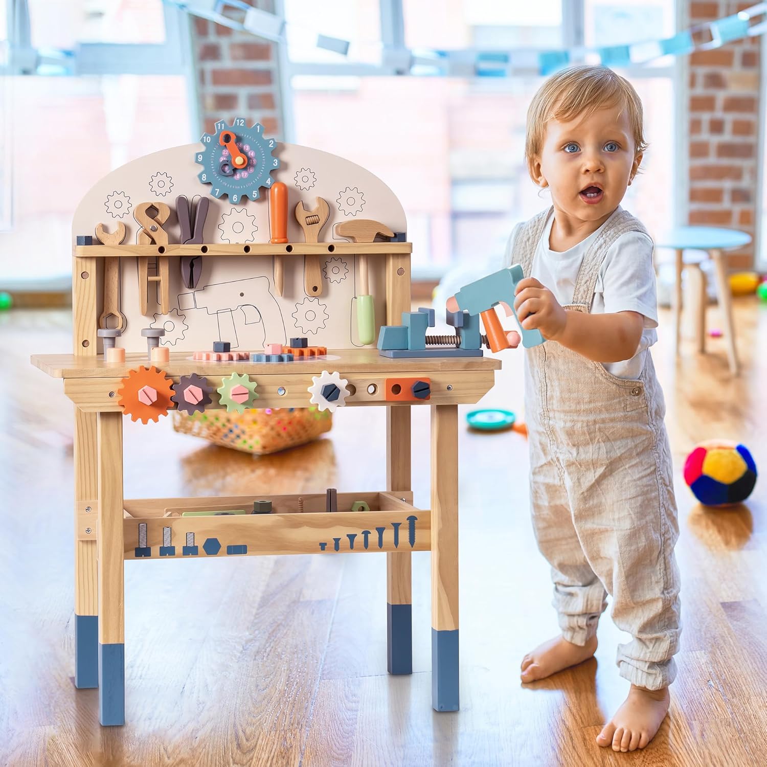 Set di attrezzi per bambini ROBOTIME: grande banco da lavoro in legno, giocattoli da costruzione, officina con giocattoli per bambini (41 pezzi) per bambini maschi e femmine di 3 4 5 6 7 anni