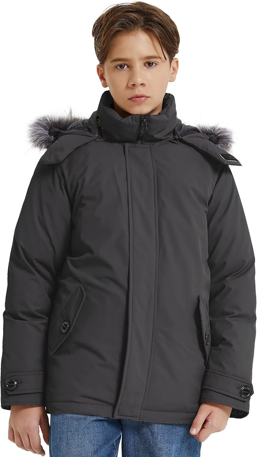 wantdo Boys Winter Coat Waterproof Puffer Jacket Fleeced-lined Parka Hooded